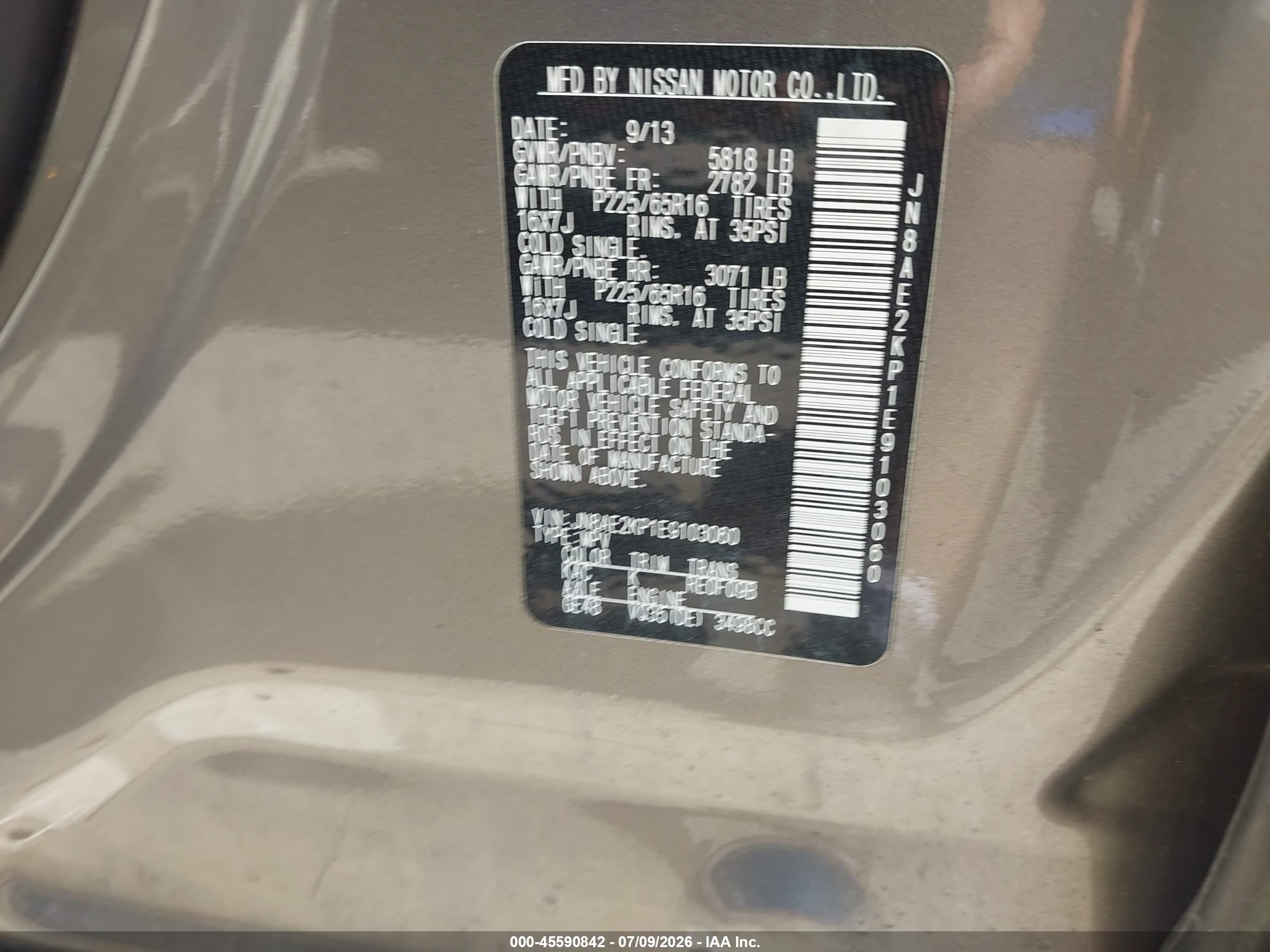 2014 Nissan Quest Sv Silver vin: JN8AE2KP1E9103060