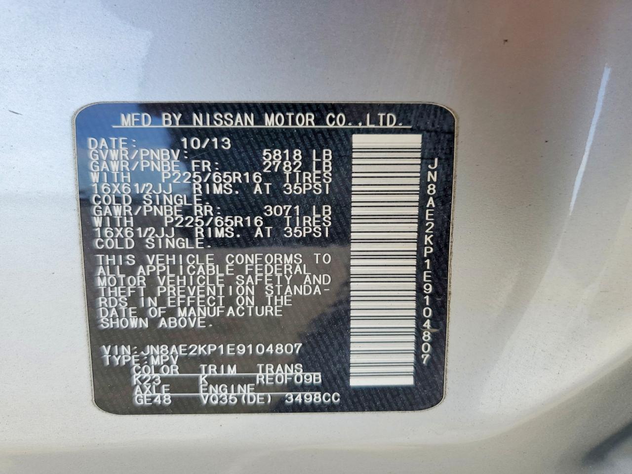 2014 Nissan Quest 3.5 S Silver vin: JN8AE2KP1E9104807
