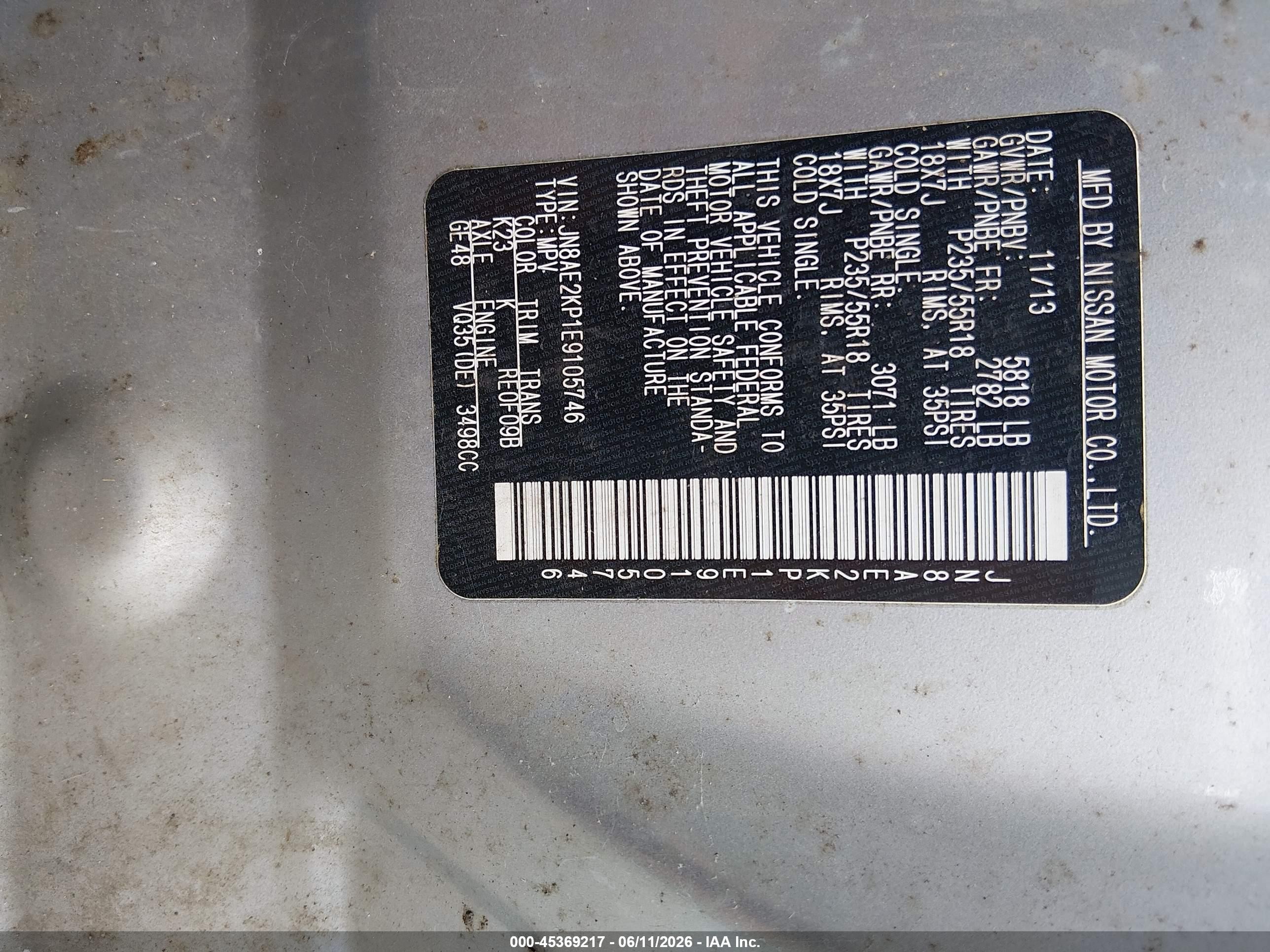 2014 Nissan Quest Sl Silver vin: JN8AE2KP1E9105746