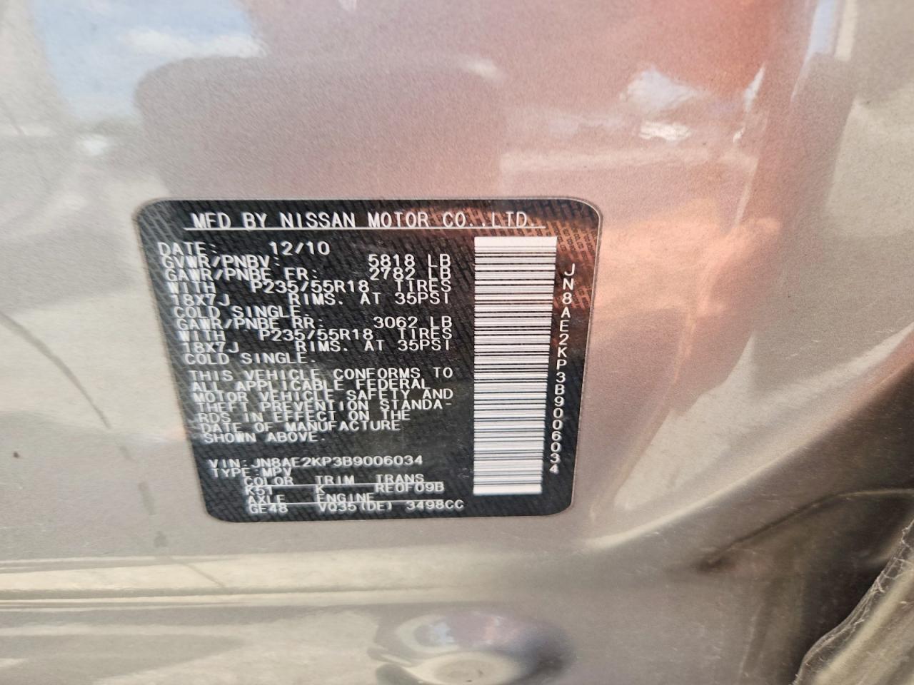 2011 Nissan Quest S Silver vin: JN8AE2KP3B9006034