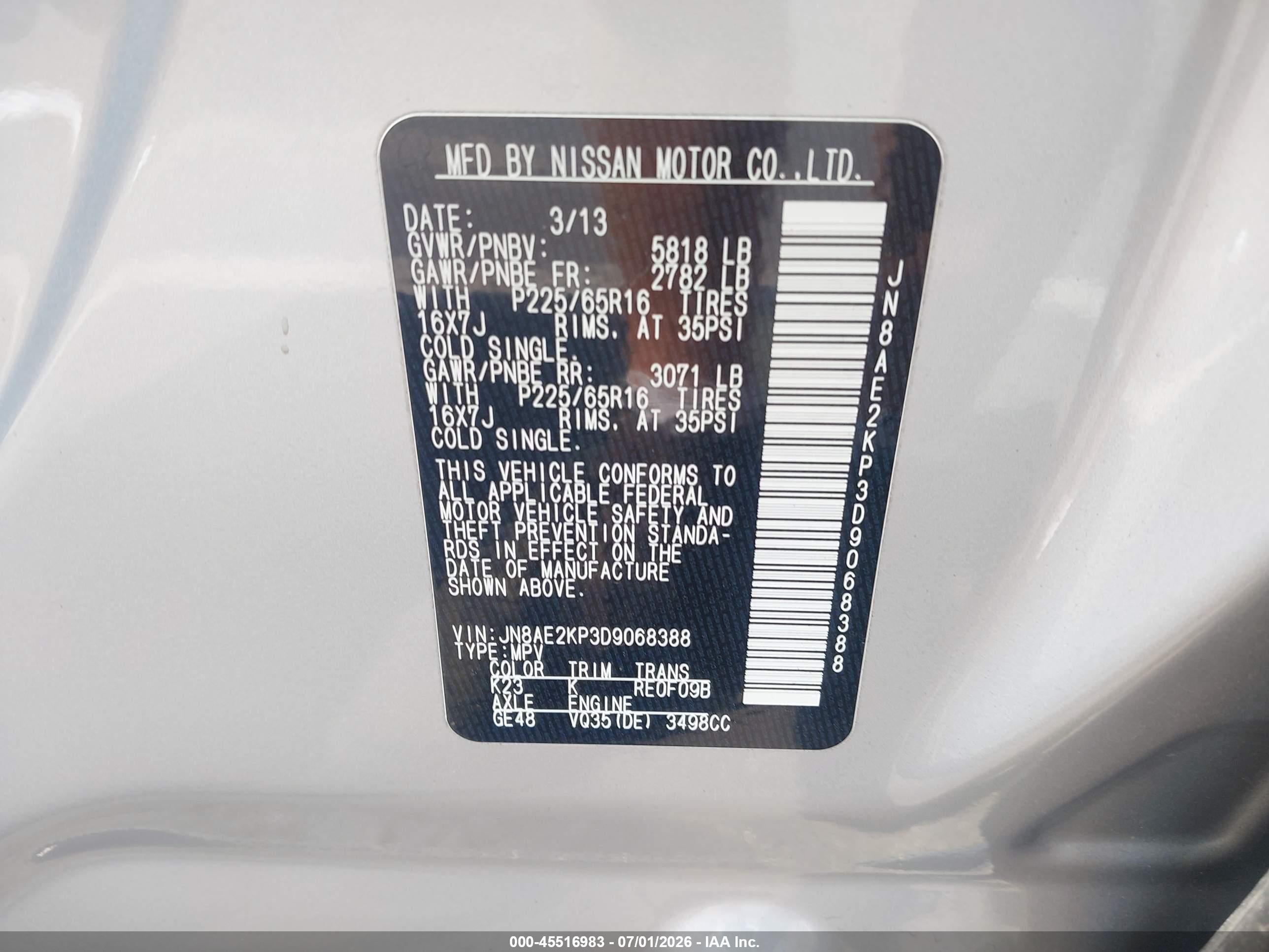 2013 Nissan Quest Sv Silver vin: JN8AE2KP3D9068388