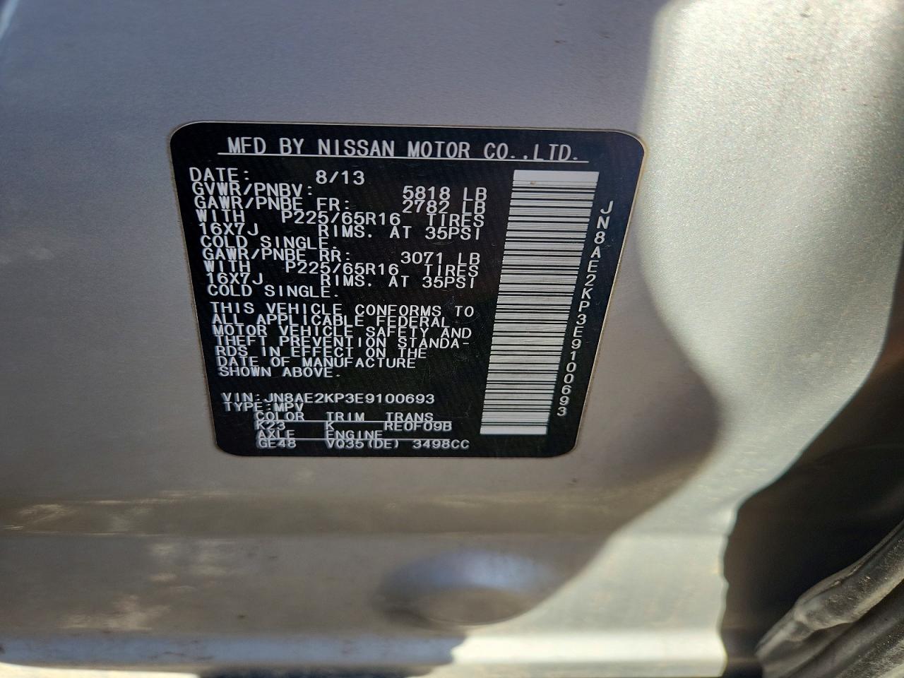 2014 Nissan Quest 3.5 S Silver vin: JN8AE2KP3E9100693