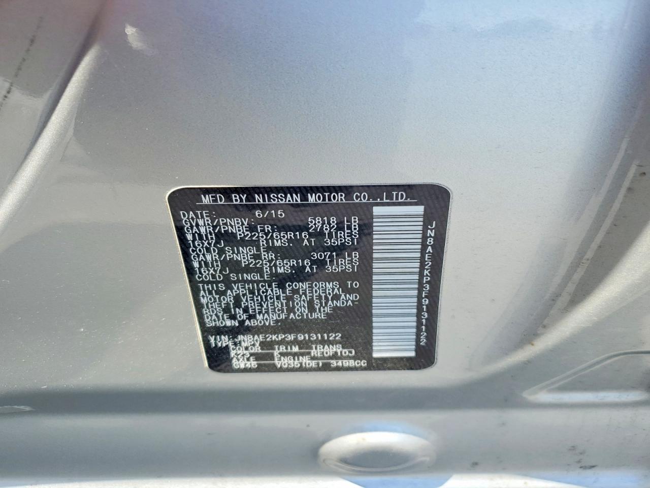 2015 Nissan Quest 3.5 Sv Silver vin: JN8AE2KP3F9131122