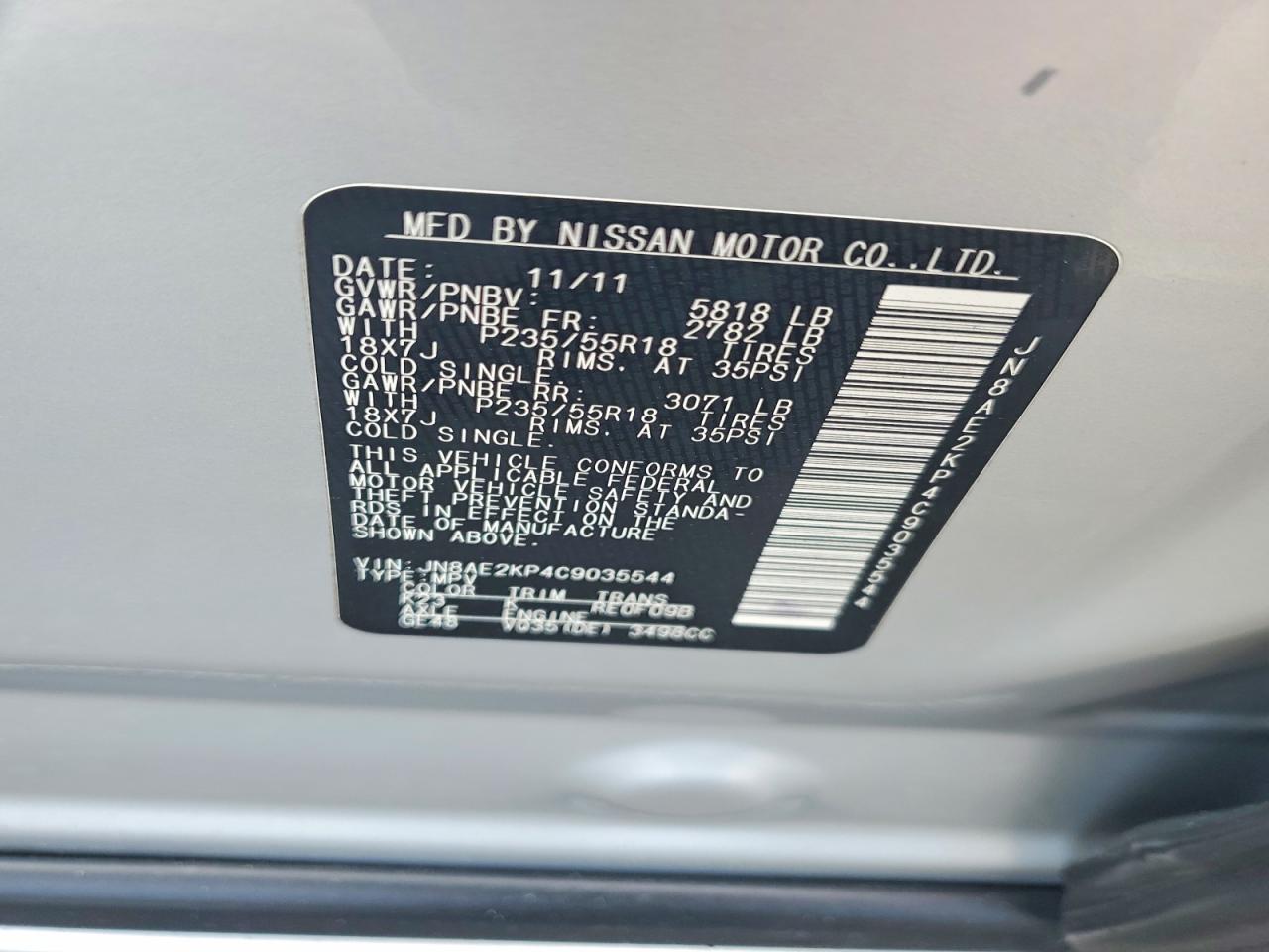 2012 Nissan Quest 3.5 S Silver vin: JN8AE2KP4C9035544