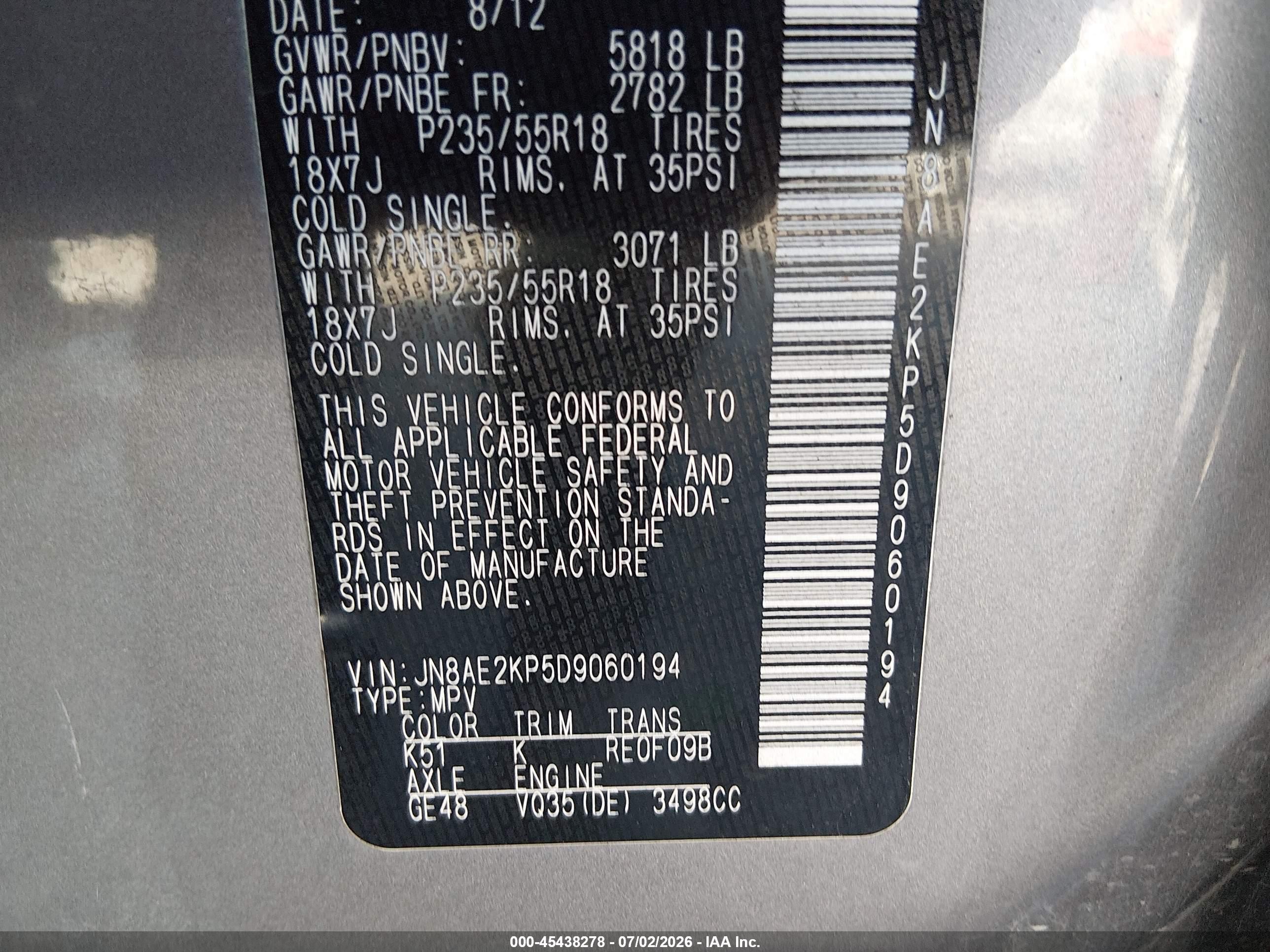 2013 Nissan Quest Sl Gold vin: JN8AE2KP5D9060194