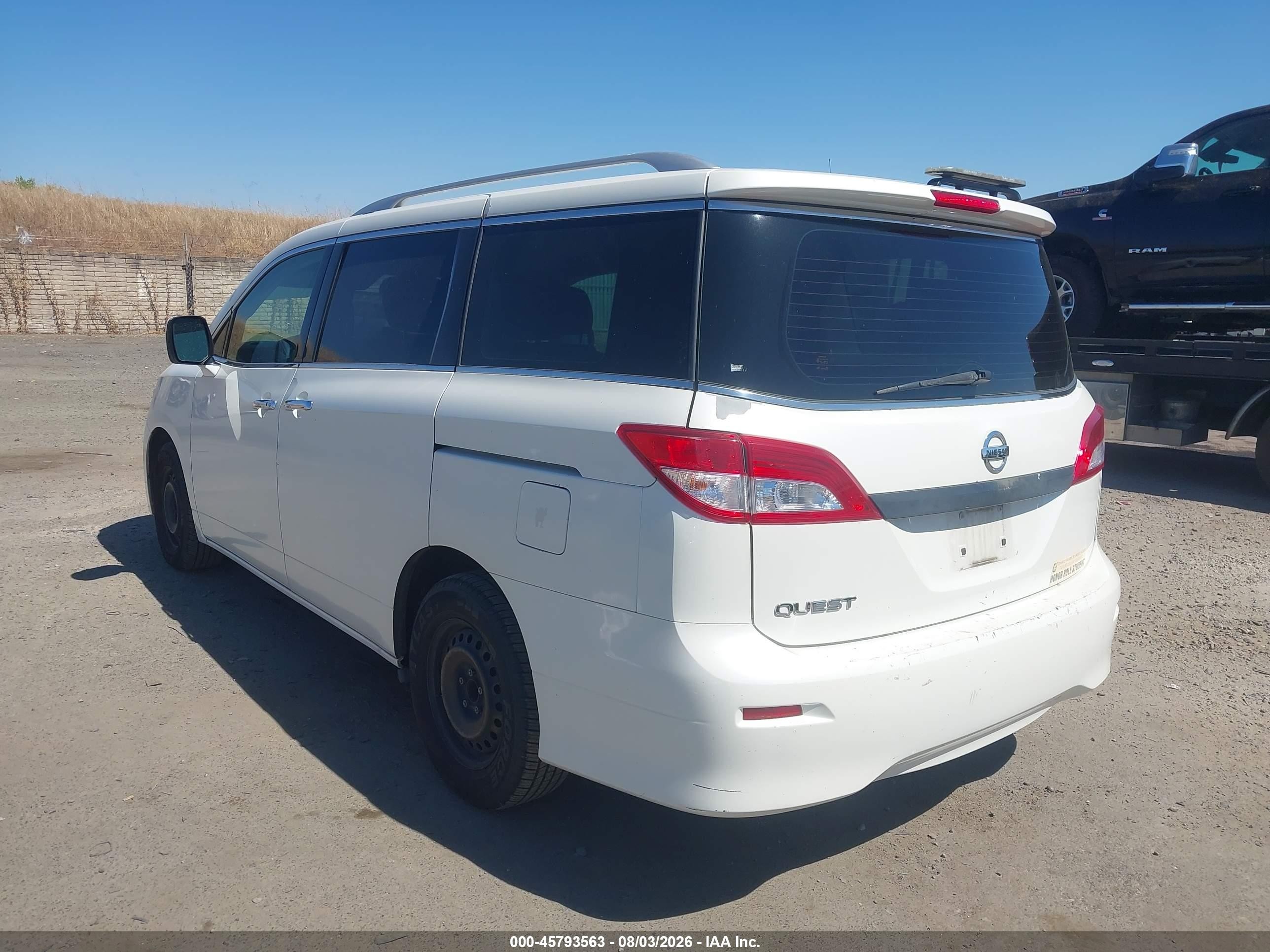 2014 Nissan Quest S White vin: JN8AE2KP5E9105426