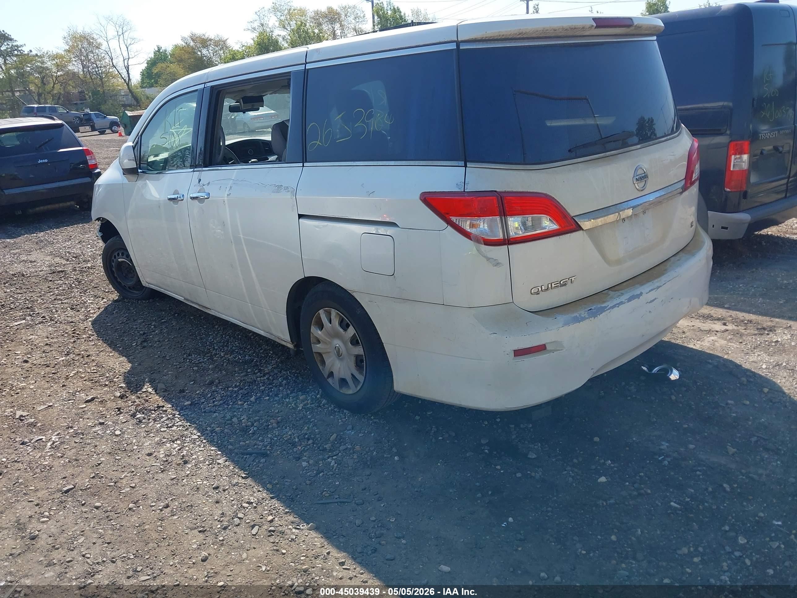 2012 Nissan Quest S White vin: JN8AE2KP6C9032774