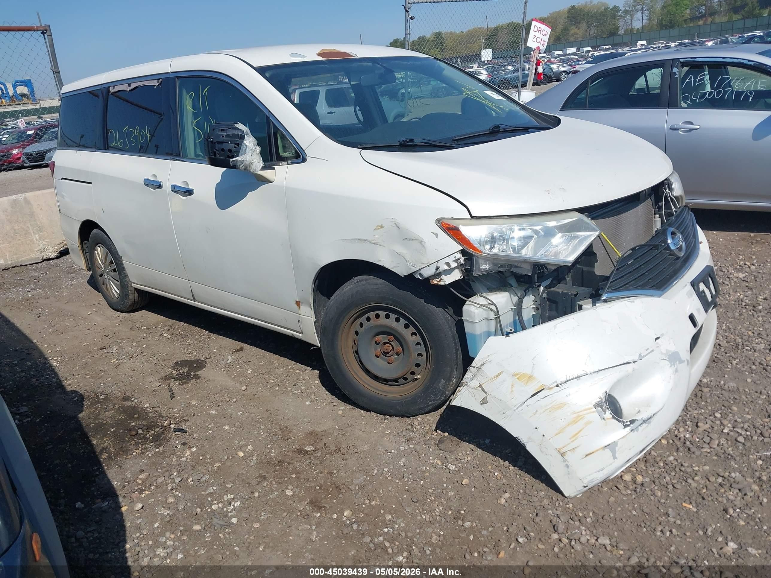 2012 Nissan Quest S White vin: JN8AE2KP6C9032774