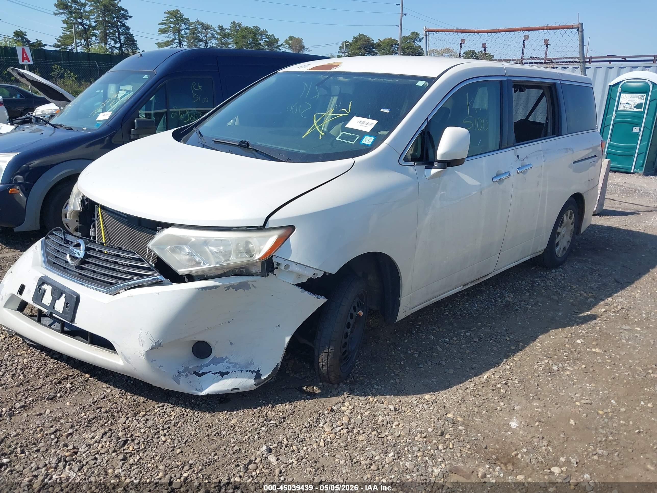 2012 Nissan Quest S White vin: JN8AE2KP6C9032774