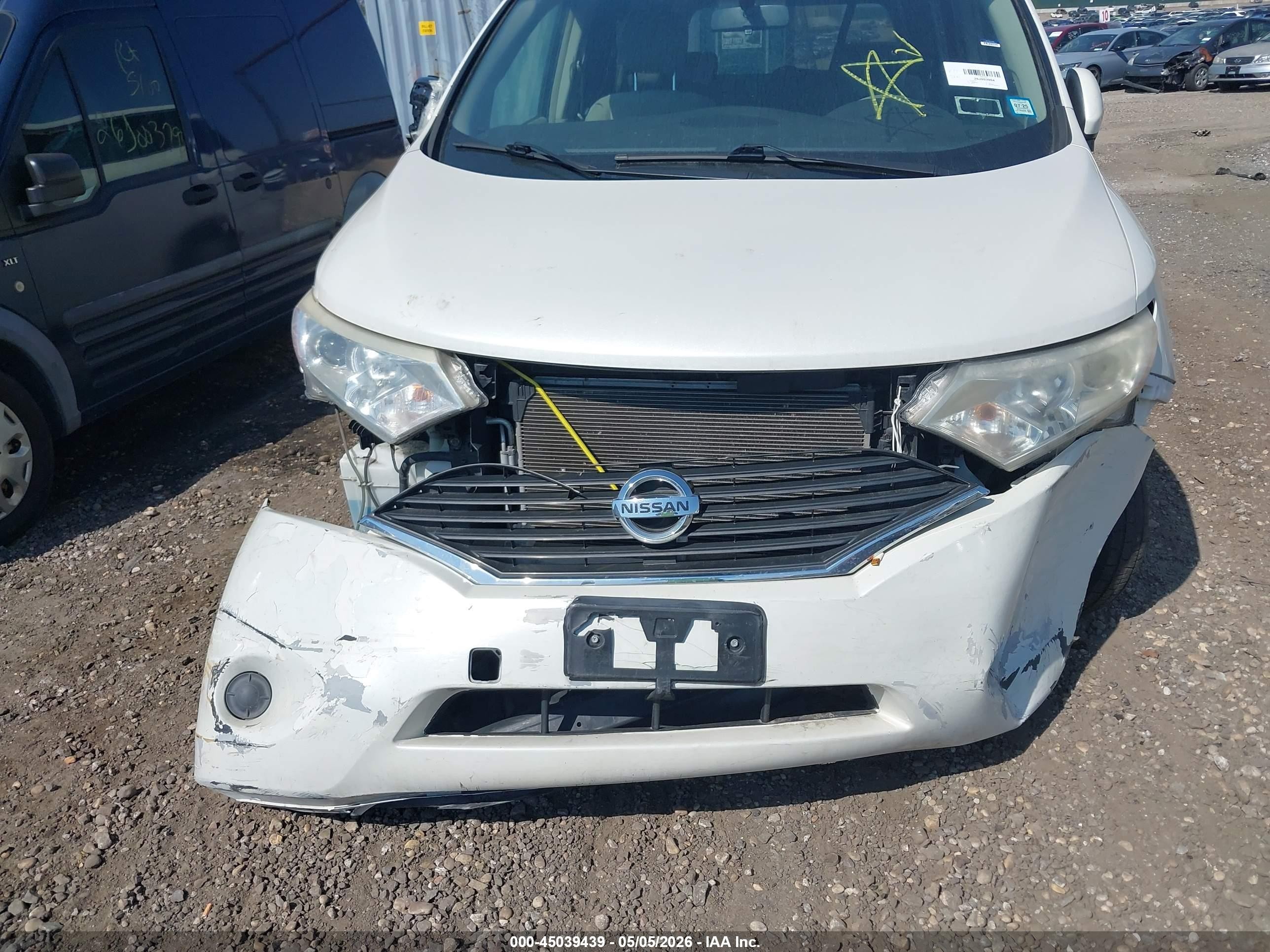 2012 Nissan Quest S White vin: JN8AE2KP6C9032774