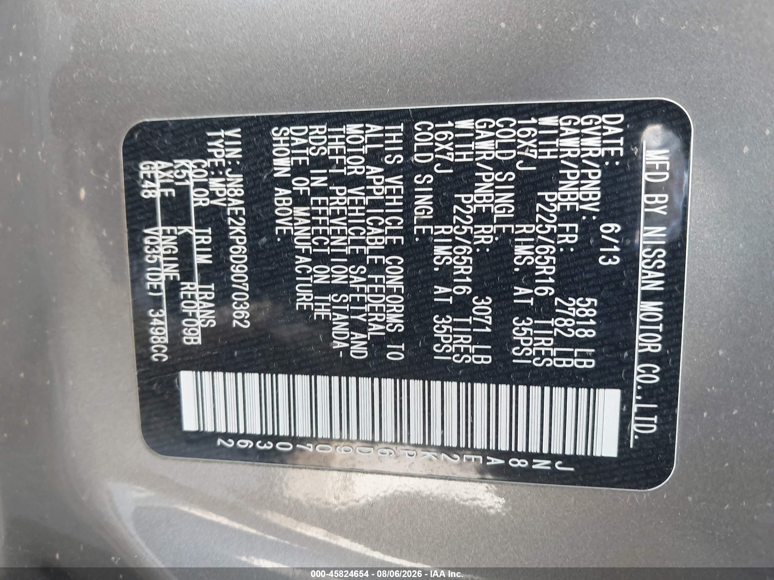 2013 Nissan Quest Sv Beige vin: JN8AE2KP6D9070362