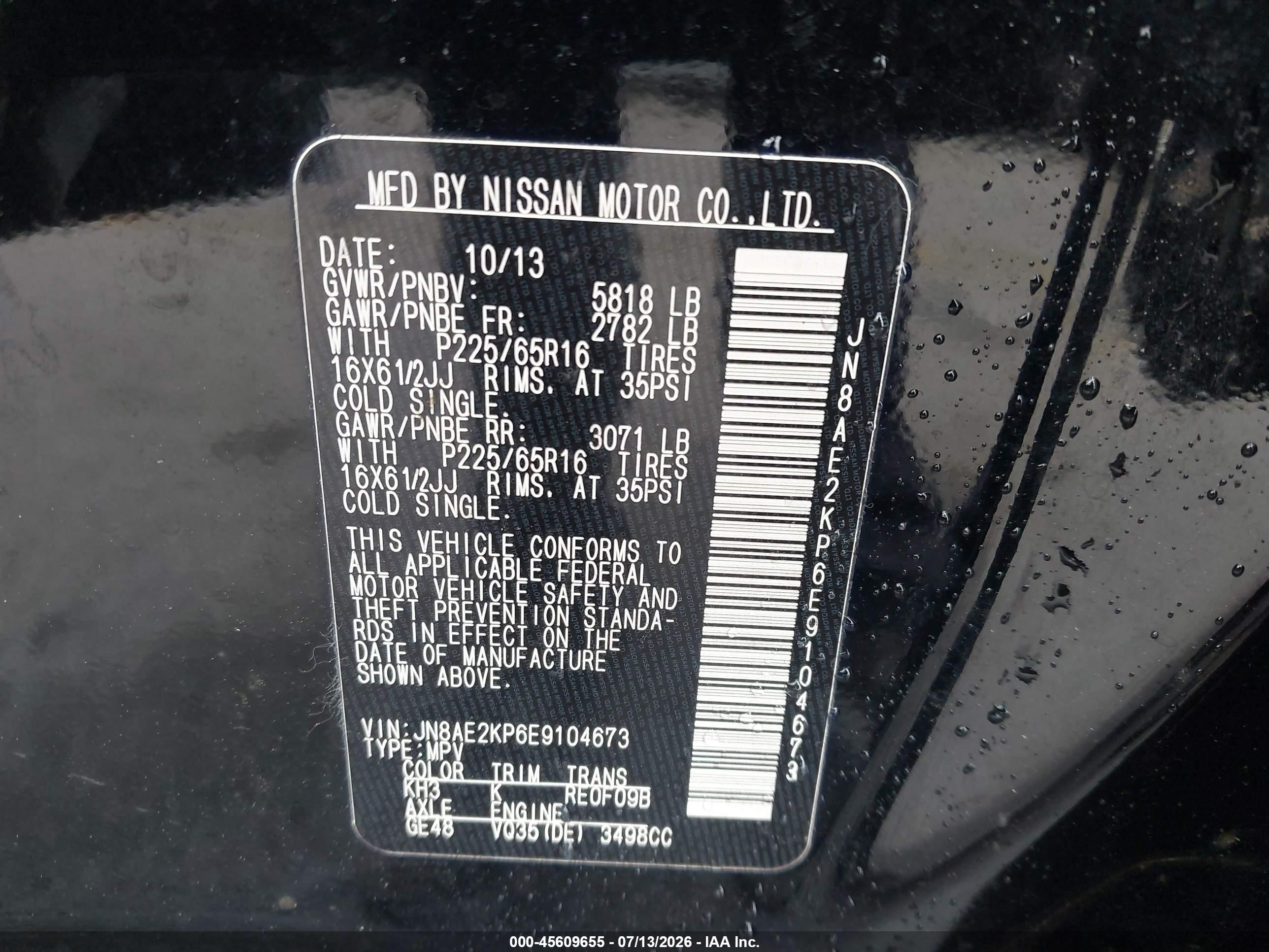 2014 Nissan Quest S Black vin: JN8AE2KP6E9104673