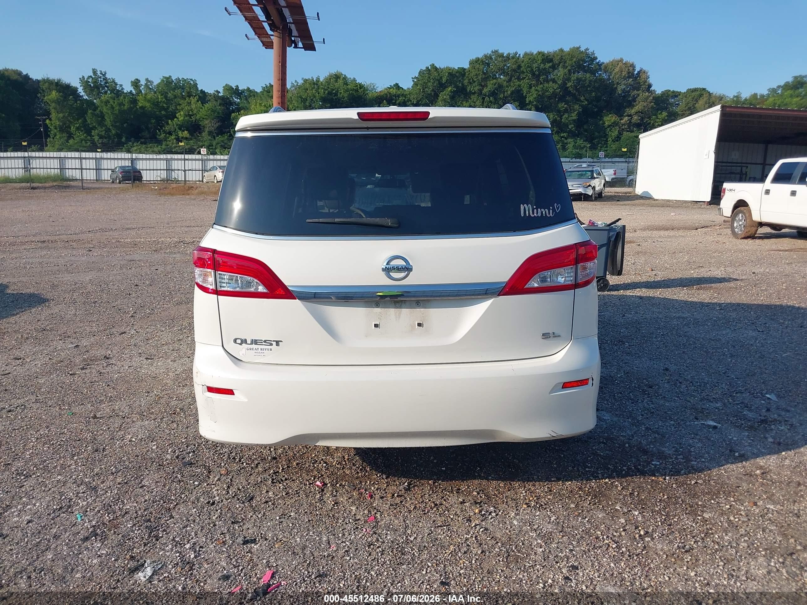 2015 Nissan Quest Sl White vin: JN8AE2KP6F9122995