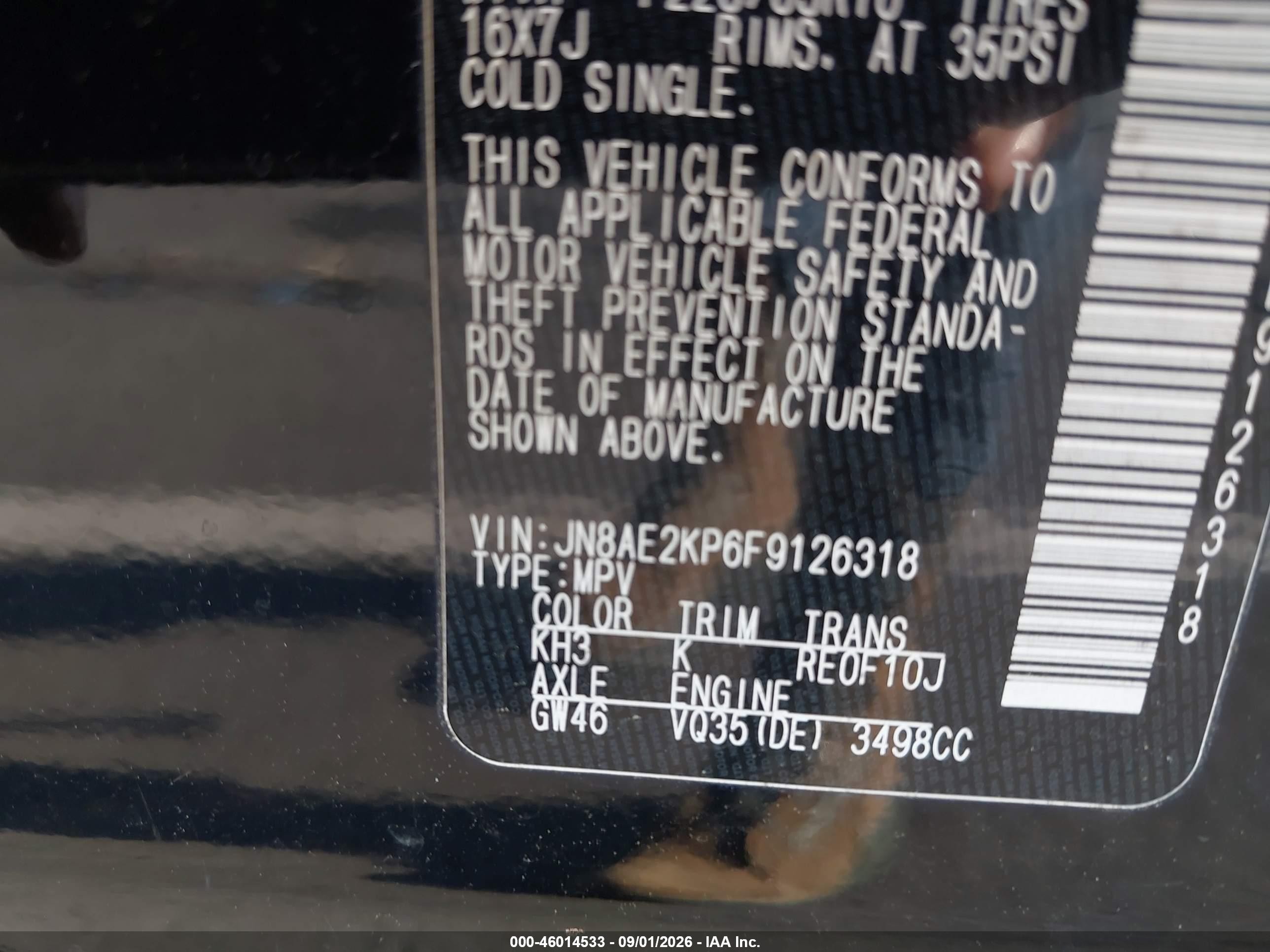 2015 Nissan Quest Platinum/s/sl/sv Burgundy vin: JN8AE2KP6F9126318