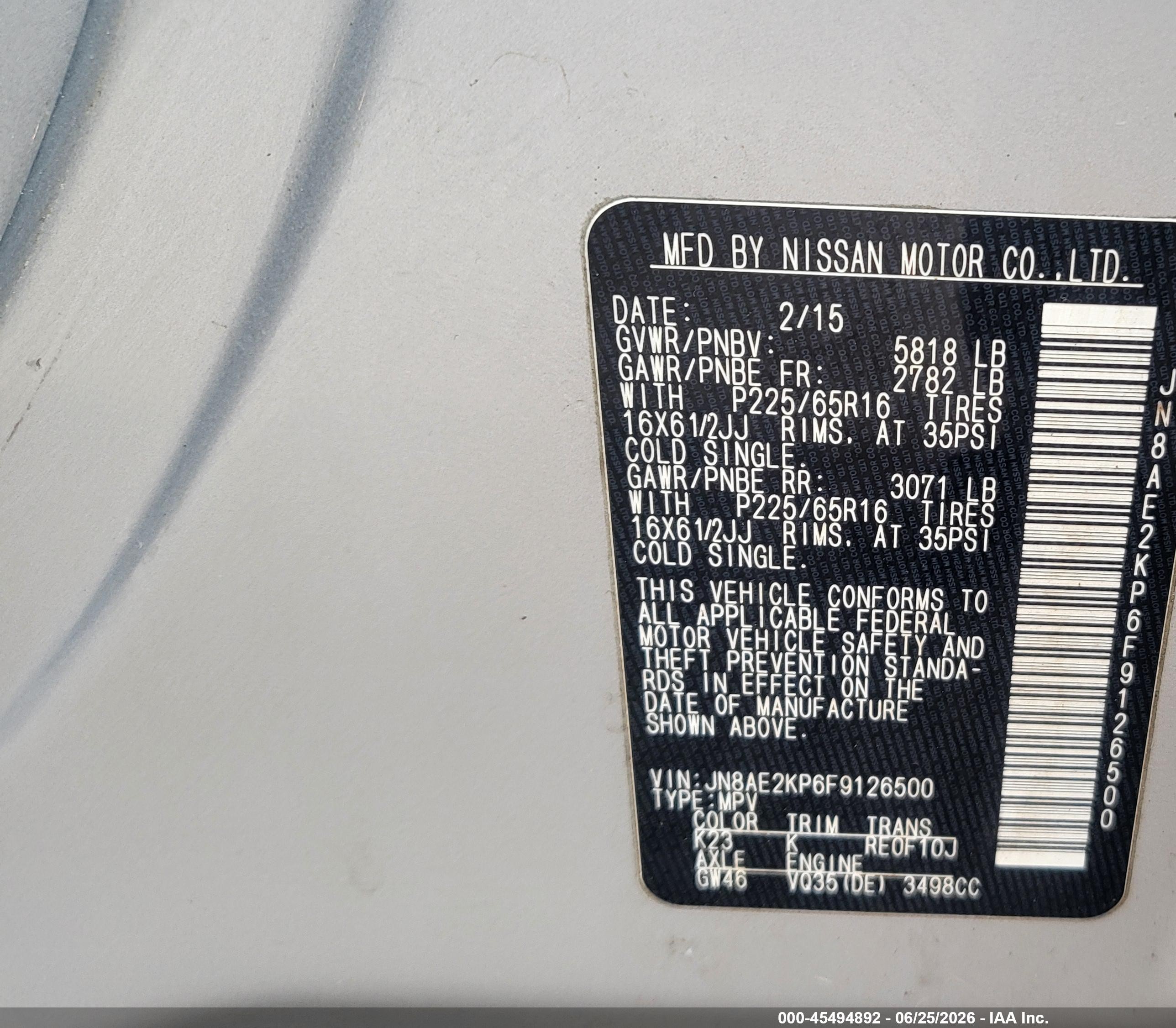 2015 Nissan Quest S Silver vin: JN8AE2KP6F9126500