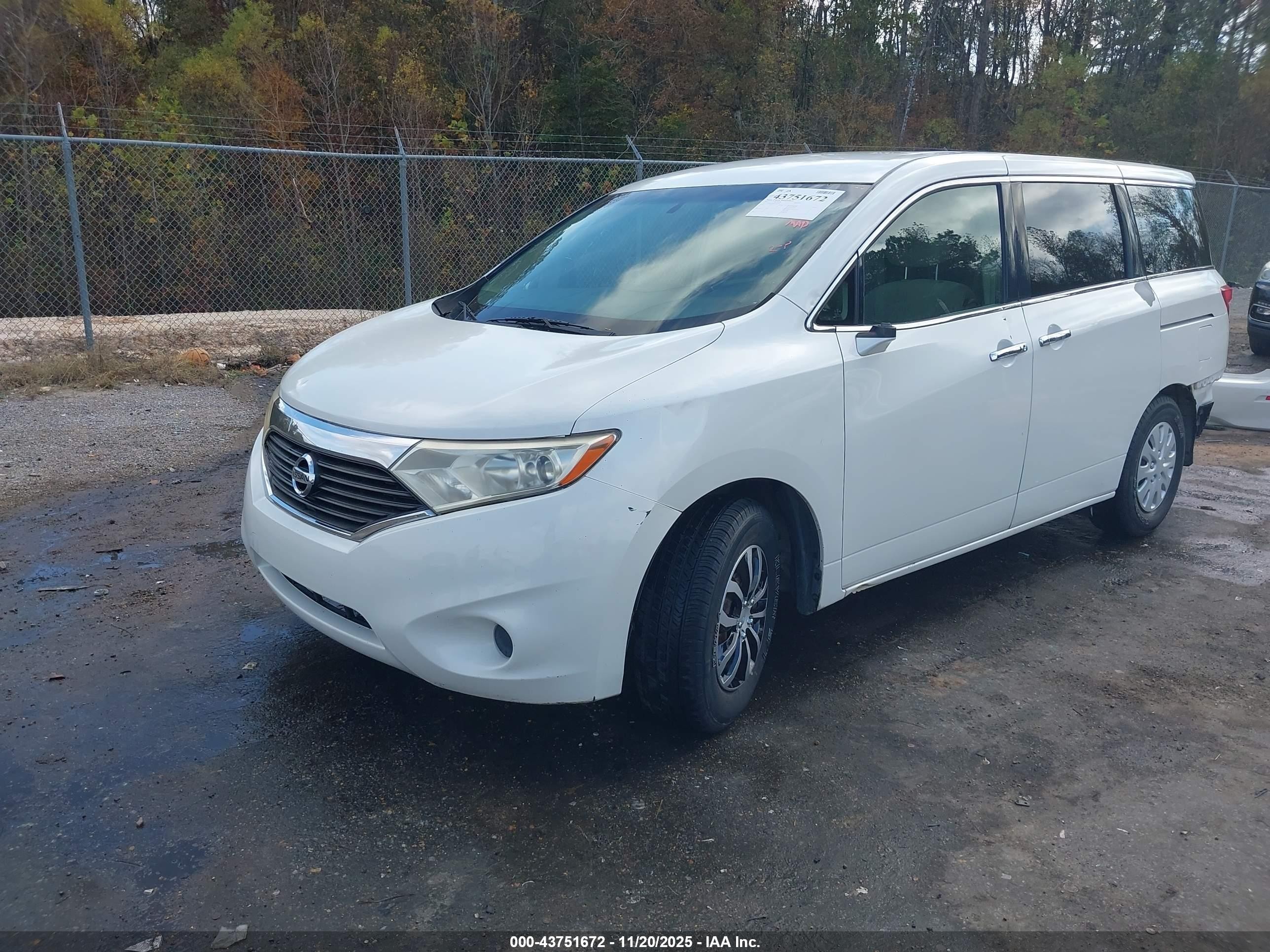 2012 Nissan Quest S White vin: JN8AE2KP7C9038969