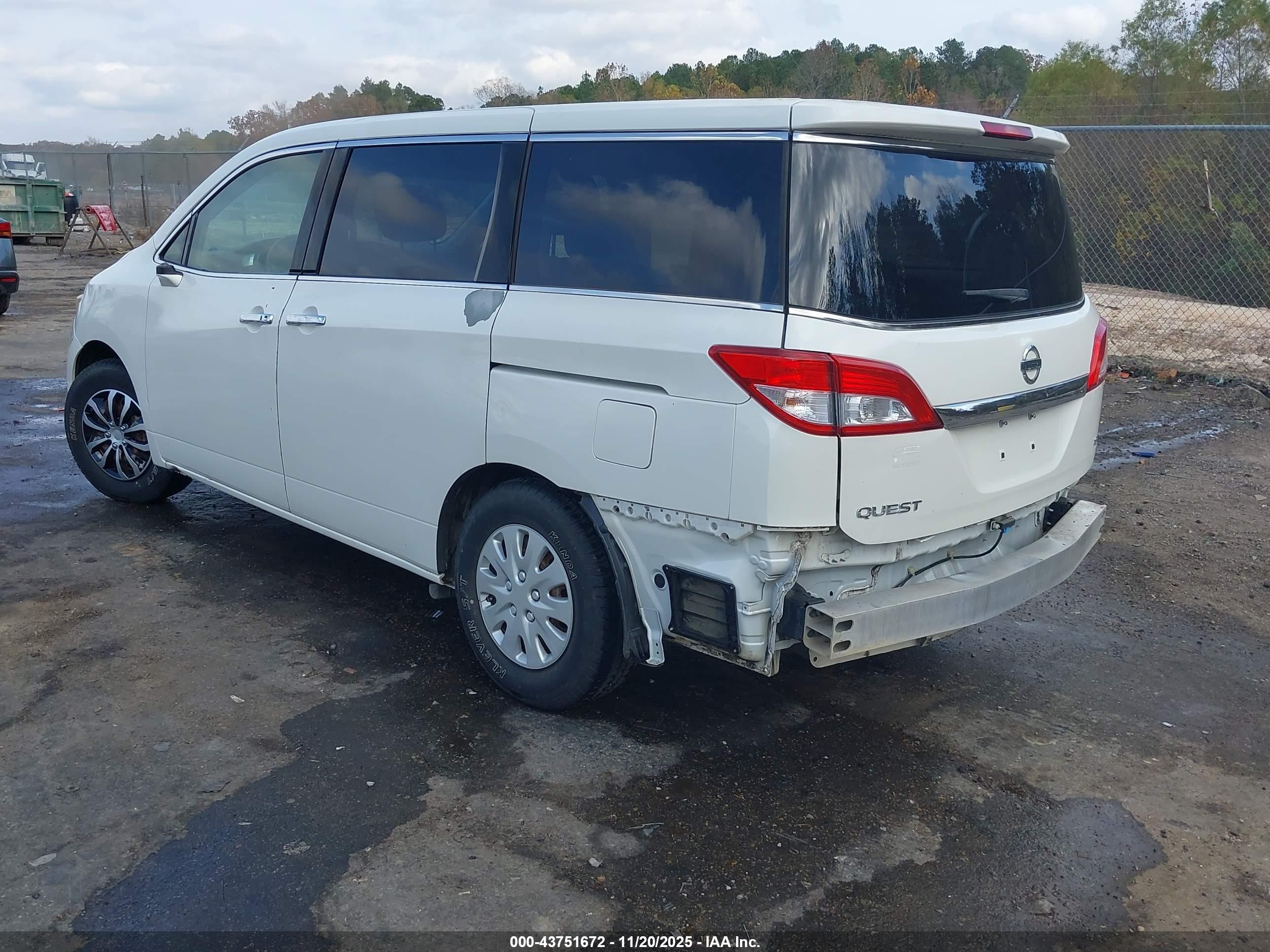 2012 Nissan Quest S White vin: JN8AE2KP7C9038969