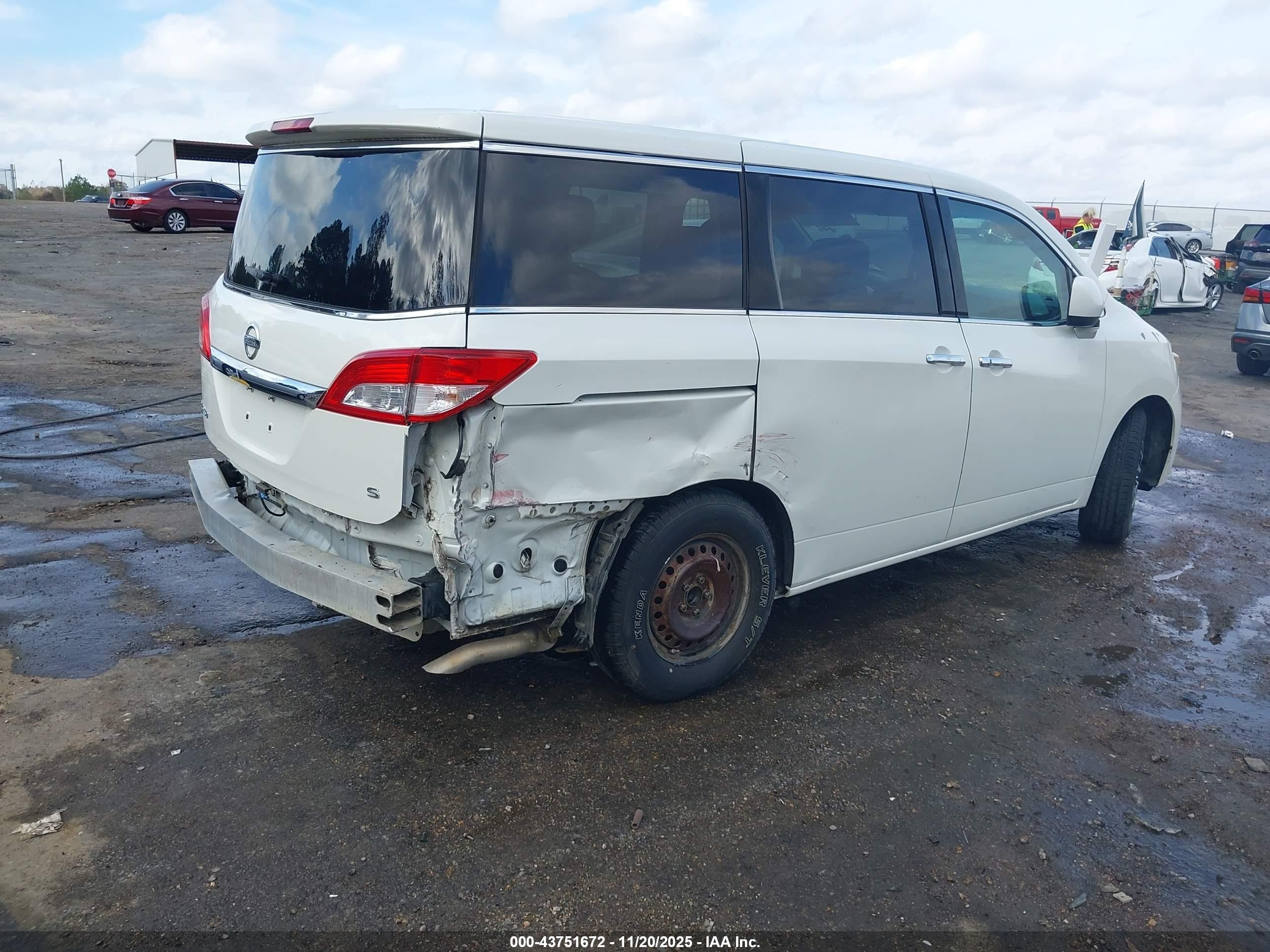2012 Nissan Quest S White vin: JN8AE2KP7C9038969