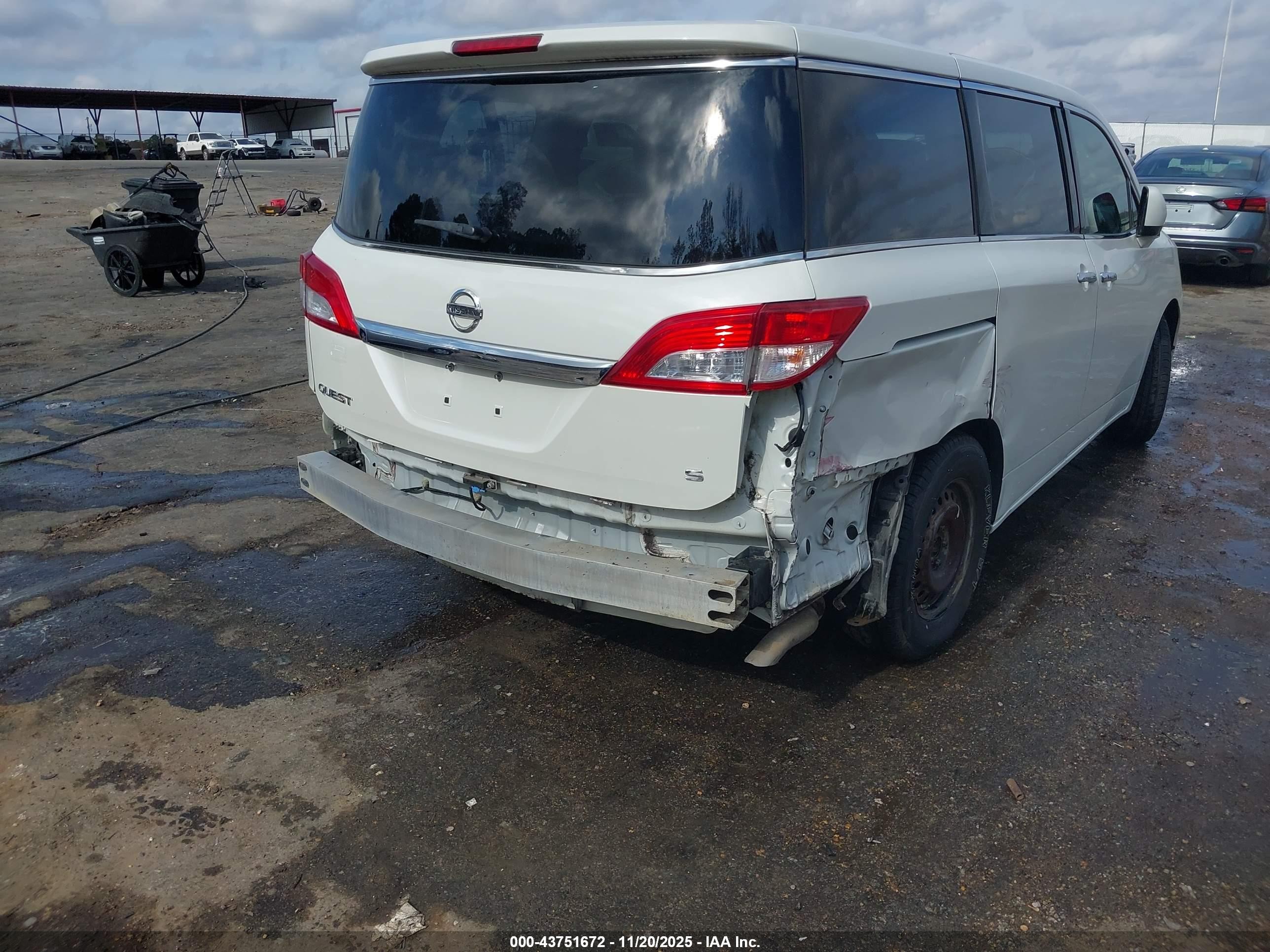 2012 Nissan Quest S White vin: JN8AE2KP7C9038969