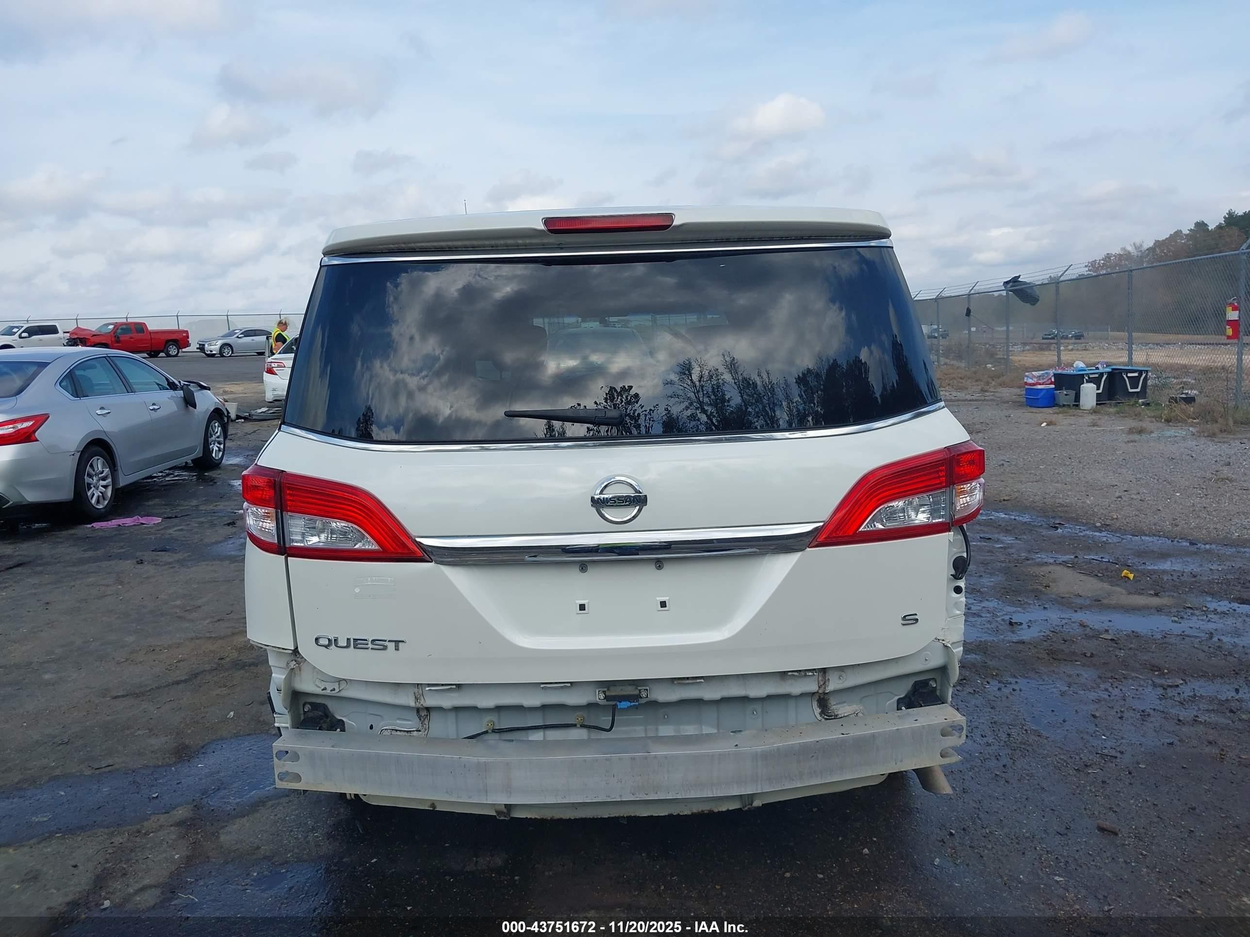 2012 Nissan Quest S White vin: JN8AE2KP7C9038969