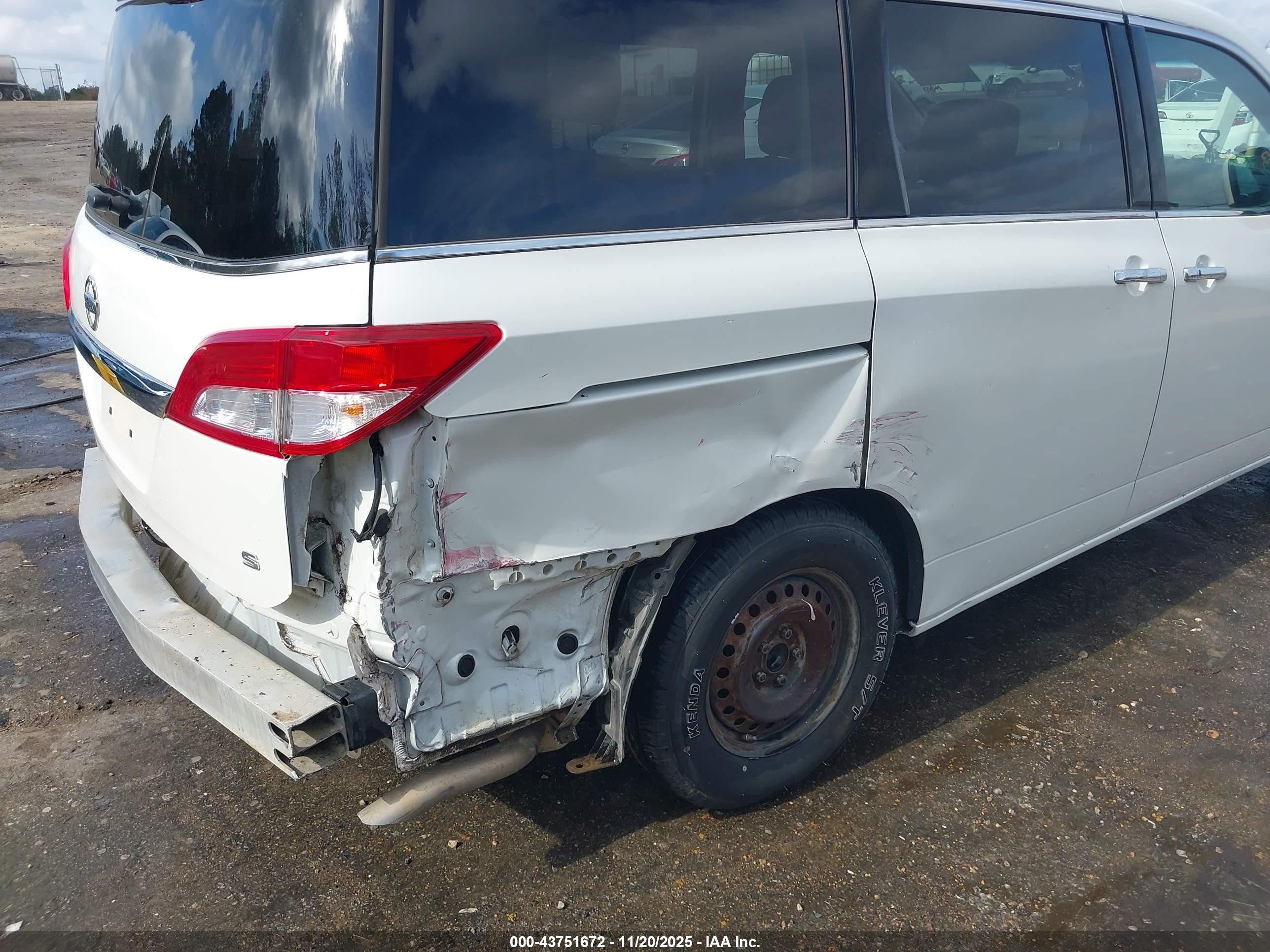 2012 Nissan Quest S White vin: JN8AE2KP7C9038969