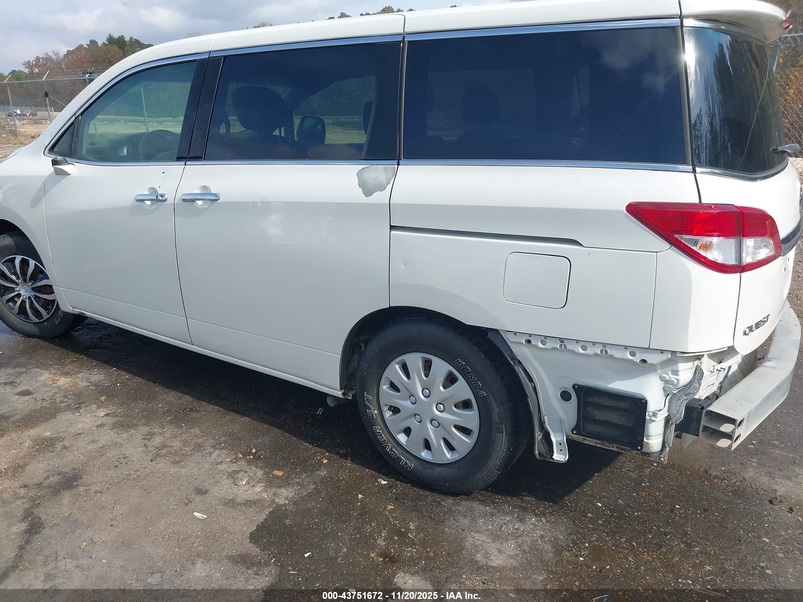 2012 Nissan Quest S White vin: JN8AE2KP7C9038969