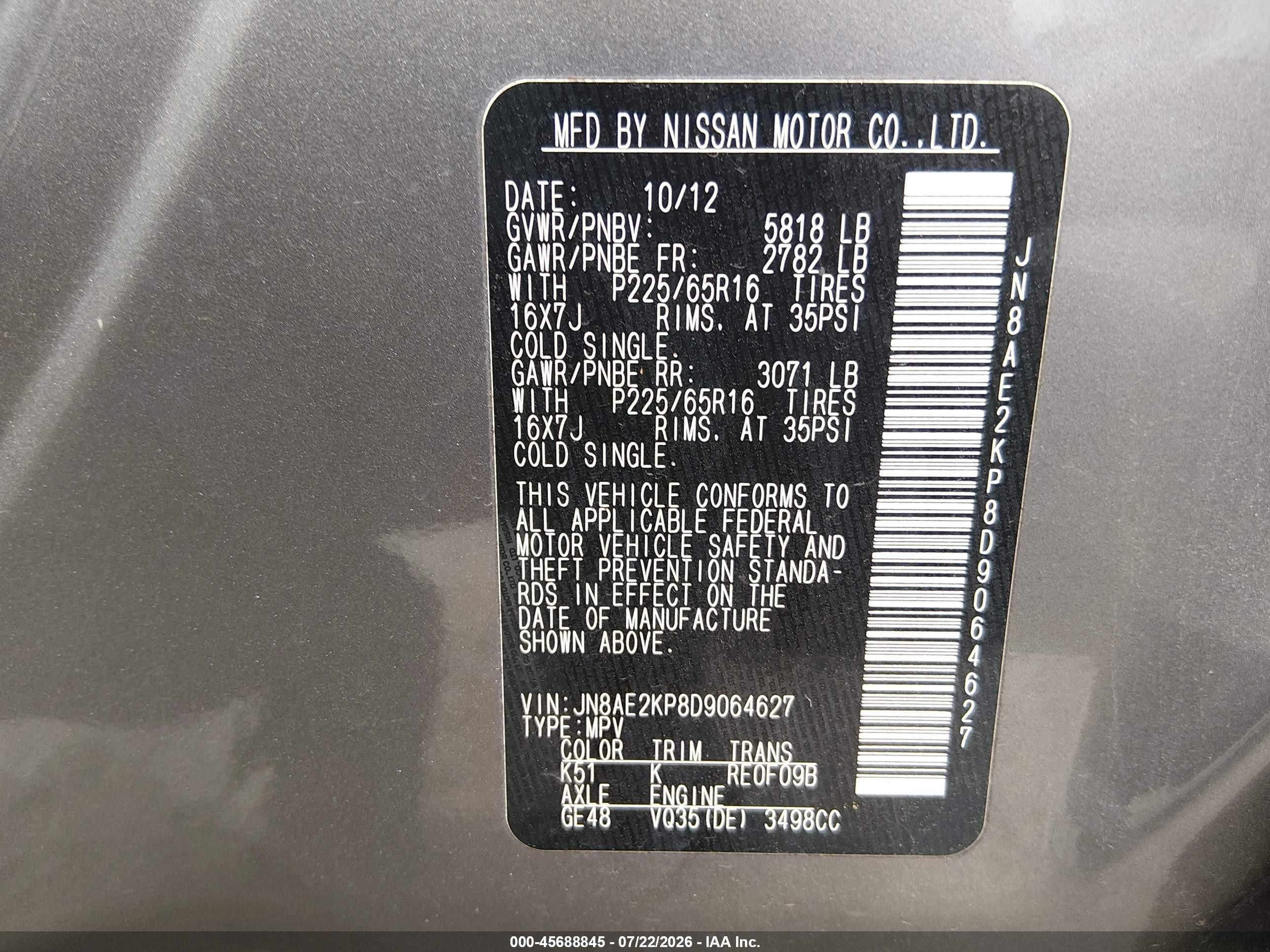 2013 Nissan Quest Sv Silver vin: JN8AE2KP8D9064627