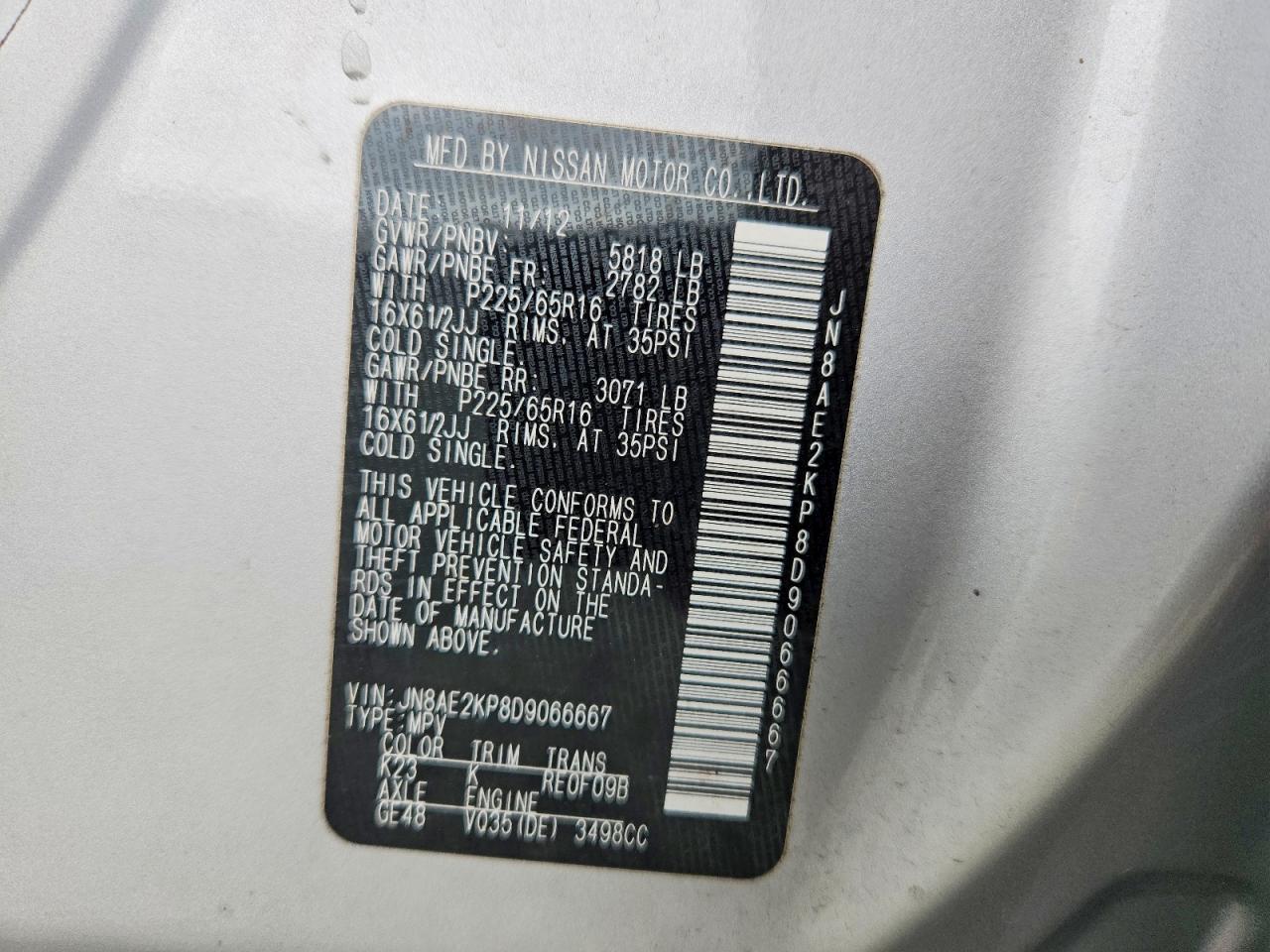2013 Nissan Quest 3.5 S Silver vin: JN8AE2KP8D9066667