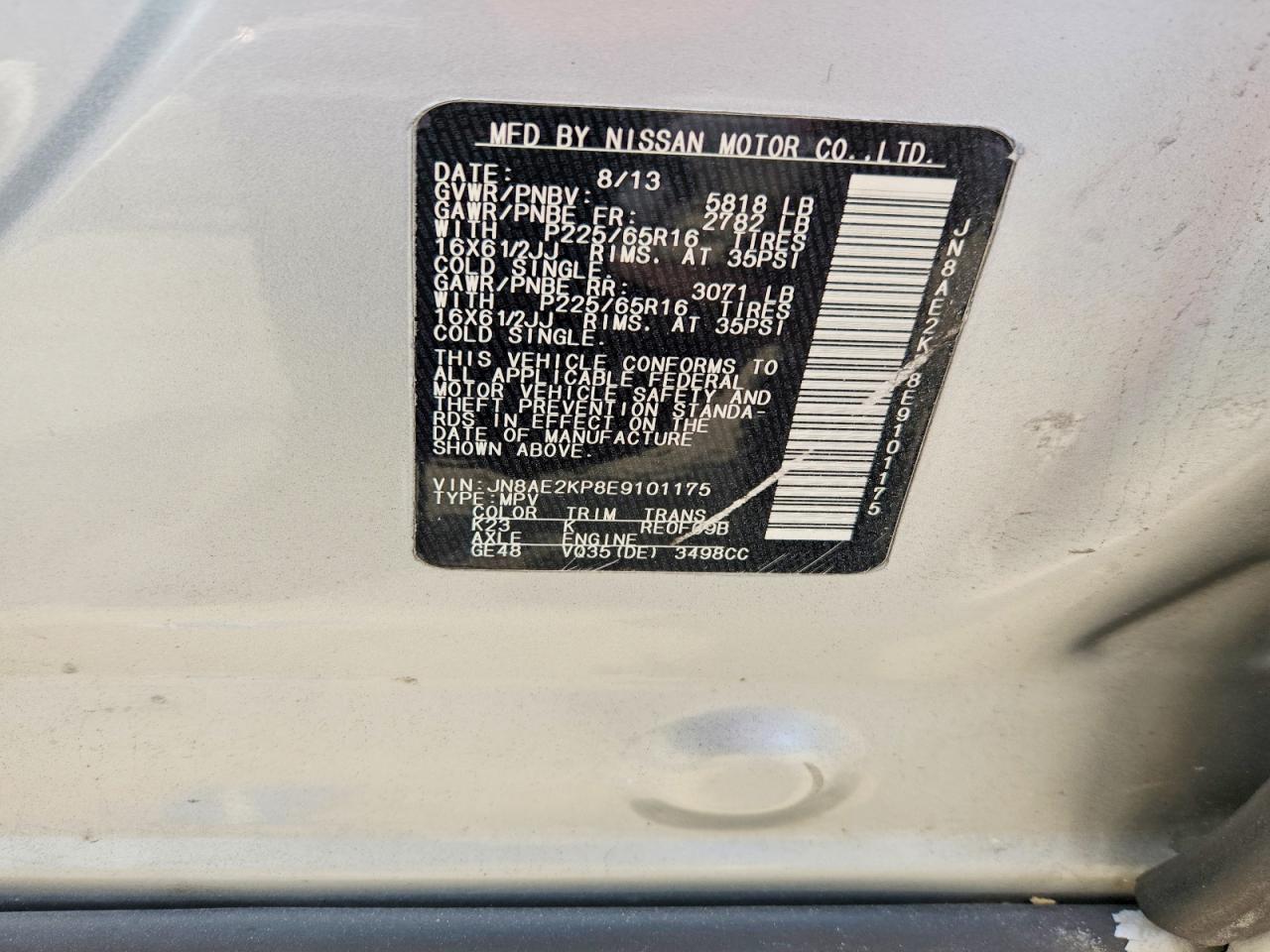 2014 Nissan Quest 3.5 S Silver vin: JN8AE2KP8E9101175