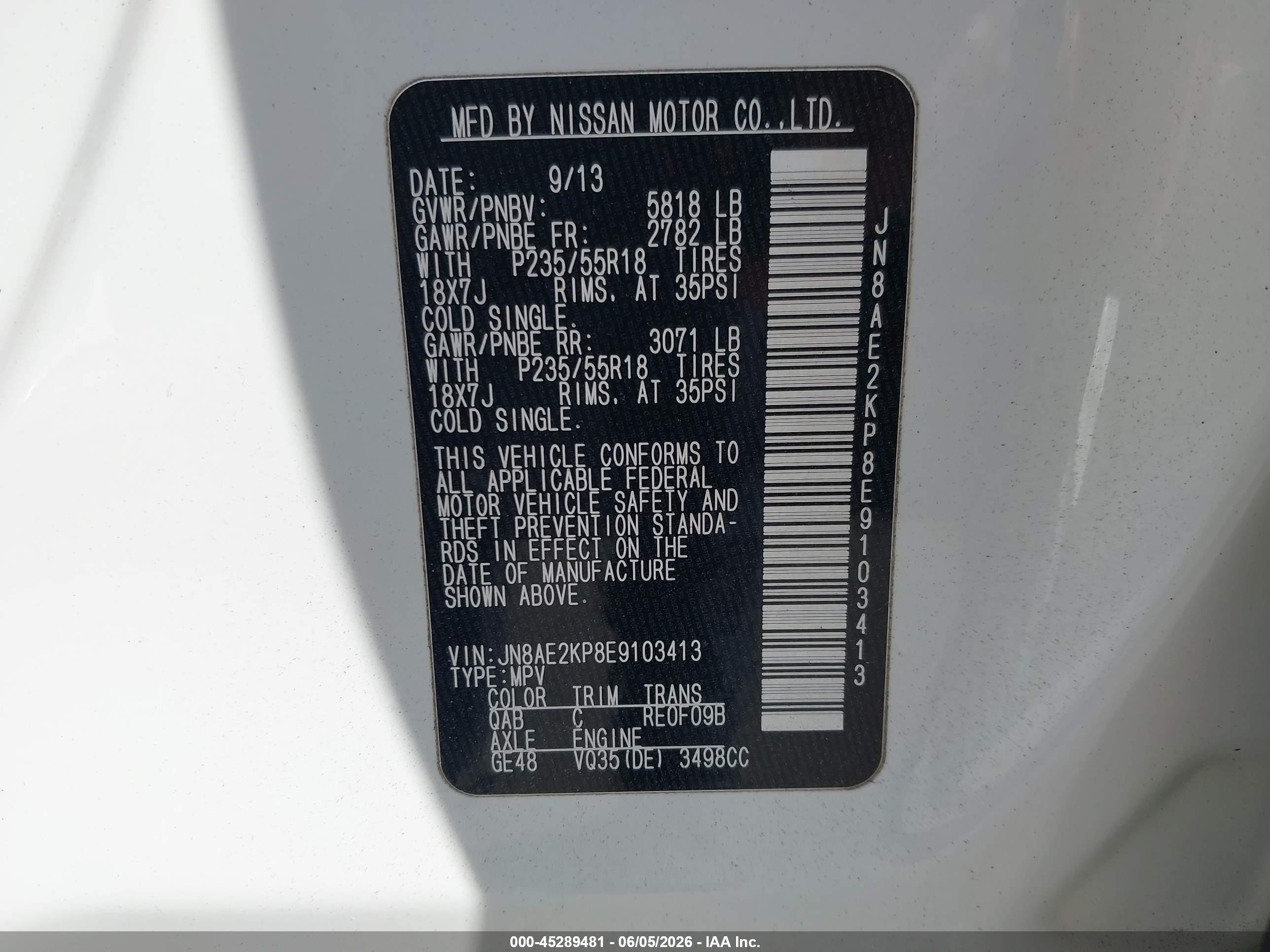 2014 Nissan Quest Sl White vin: JN8AE2KP8E9103413