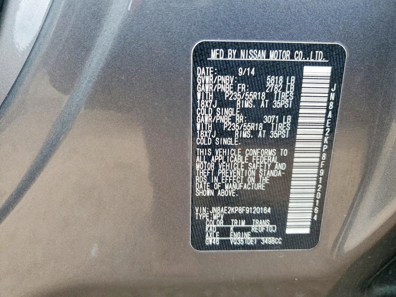 2015 Nissan Quest 3.5 S Gray vin: JN8AE2KP8F9120164