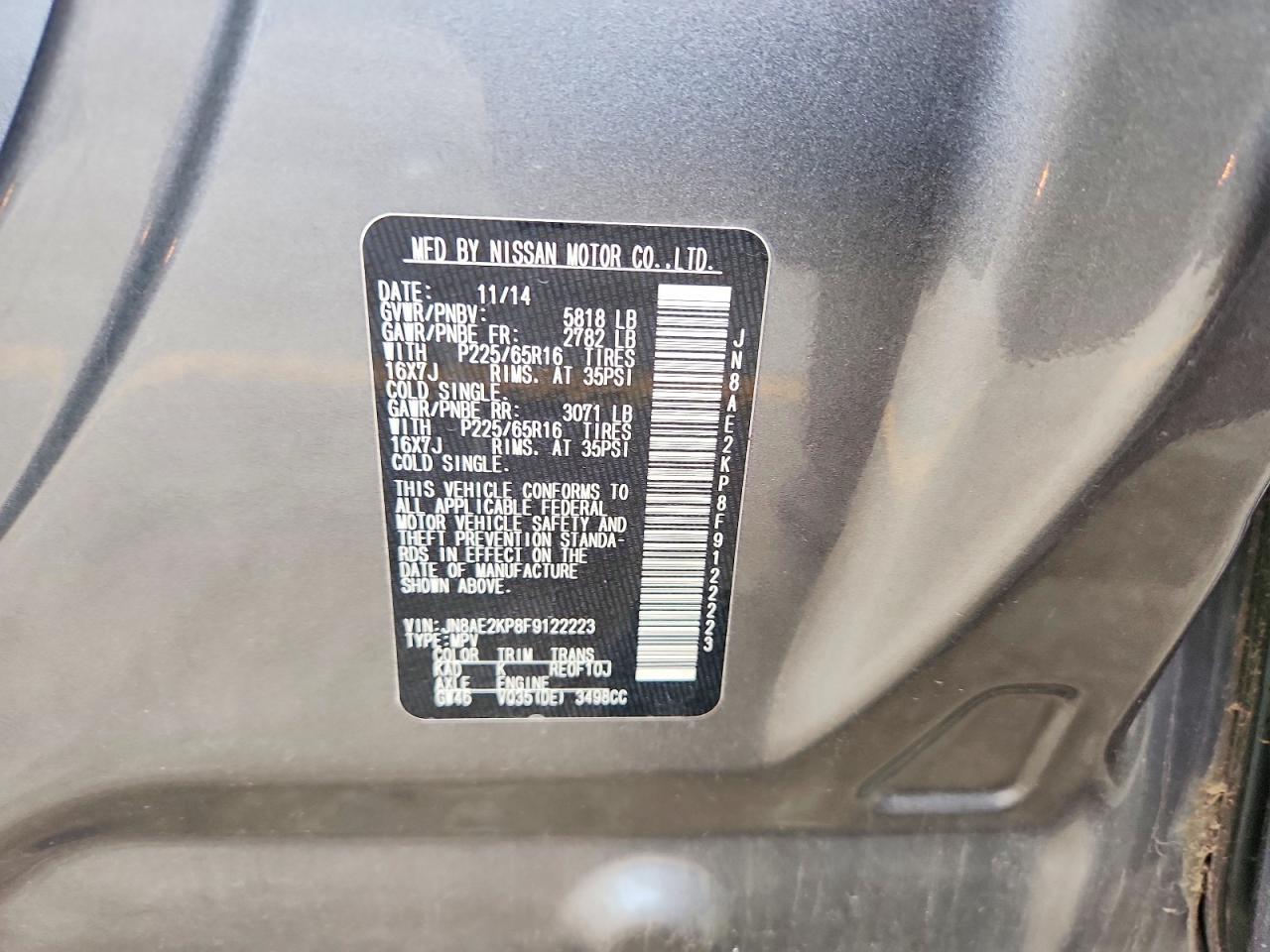 2015 Nissan Quest Gray vin: JN8AE2KP8F9122223