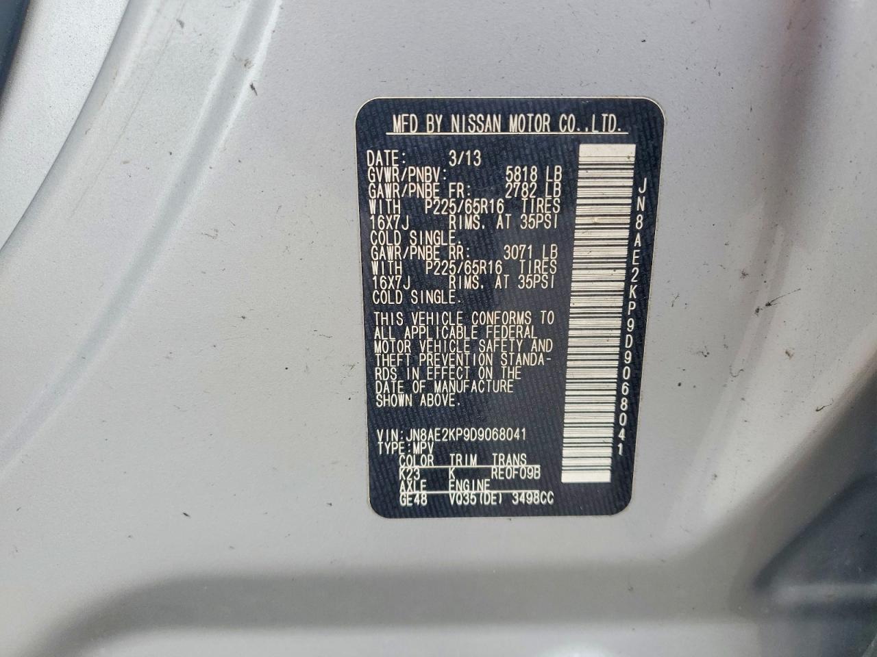 2013 Nissan Quest 3.5 S Silver vin: JN8AE2KP9D9068041