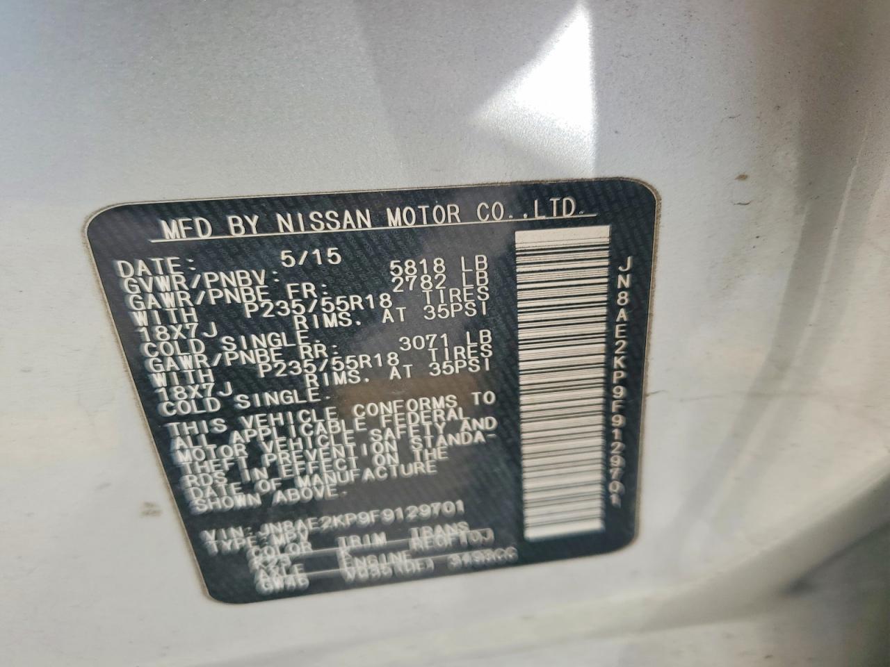 2015 Nissan Quest 3.5 Sl Silver vin: JN8AE2KP9F9129701