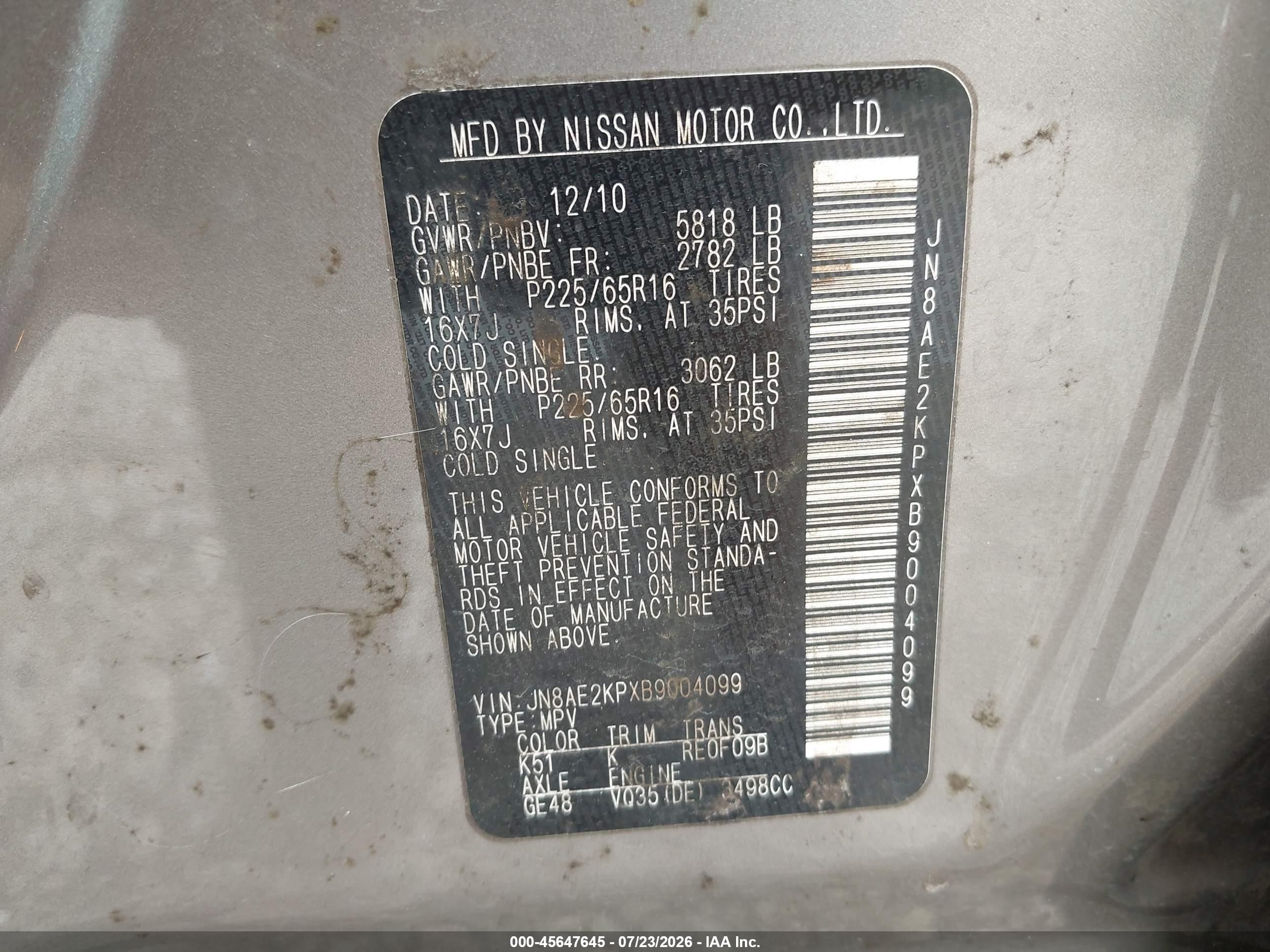 2011 Nissan Quest Sv Silver vin: JN8AE2KPXB9004099