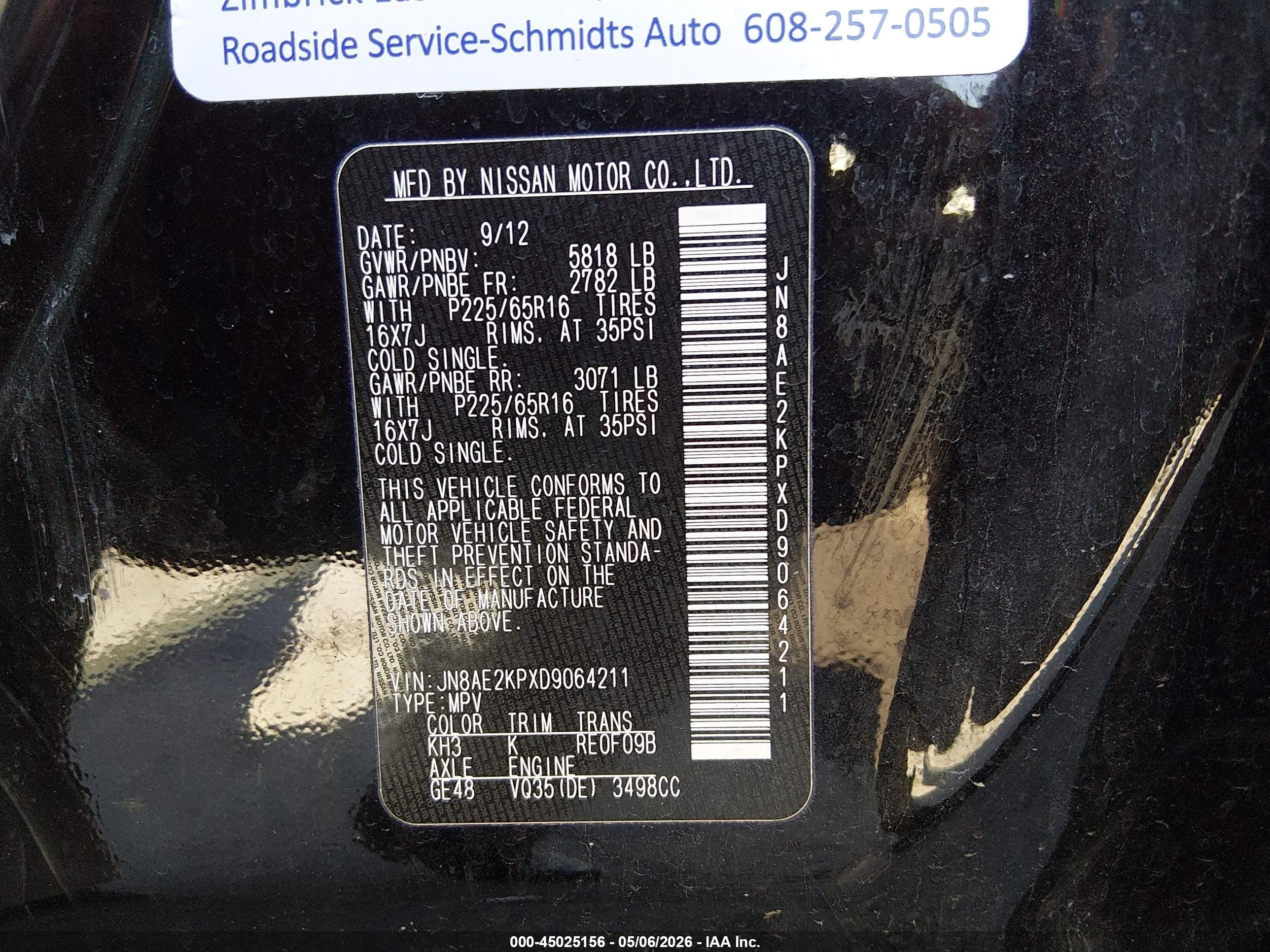 2013 Nissan Quest Sv Черный vin: JN8AE2KPXD9064211