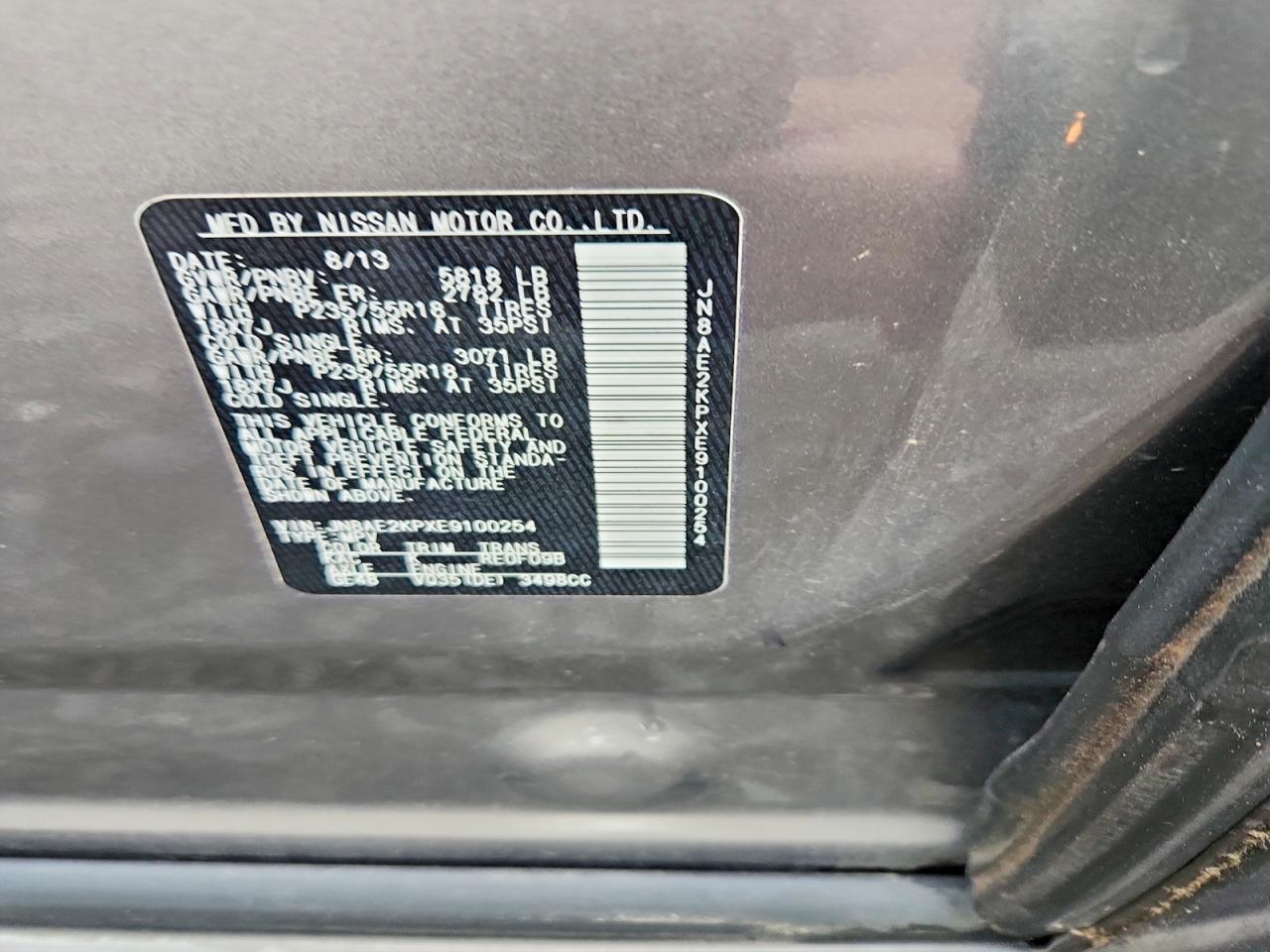 2014 Nissan Quest 3.5 Sl Gray vin: JN8AE2KPXE9100254