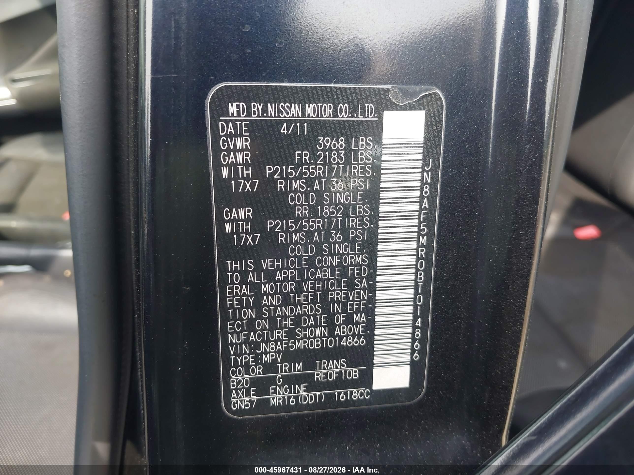 2011 Nissan Juke S Black vin: JN8AF5MR0BT014866