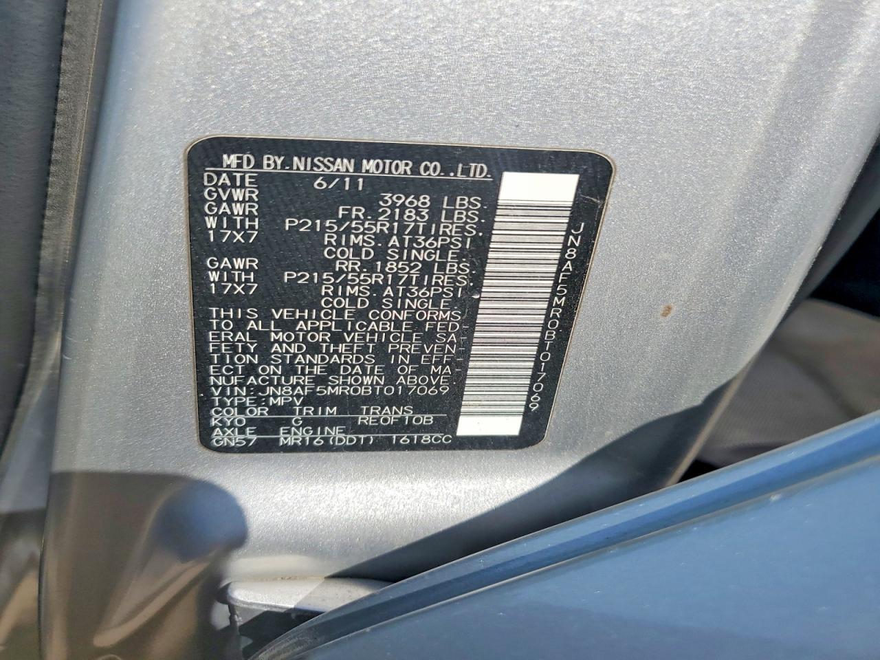 2011 Nissan Juke S Gray vin: JN8AF5MR0BT017069