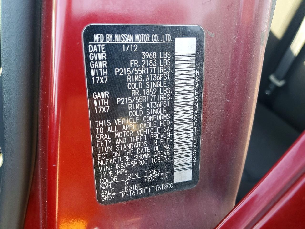 2012 Nissan Juke S Red vin: JN8AF5MR0CT108537