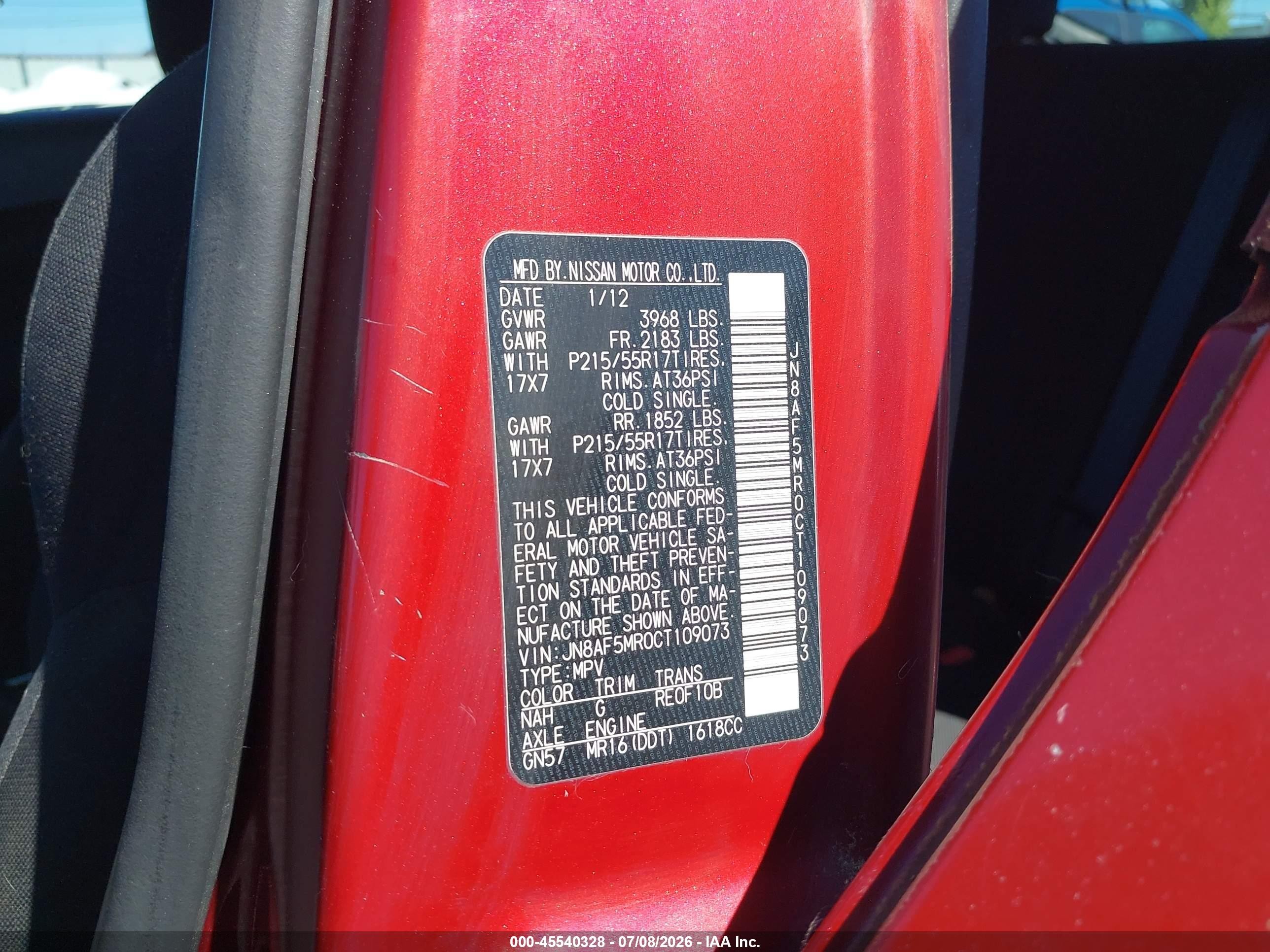 2012 Nissan Juke S Red vin: JN8AF5MR0CT109073