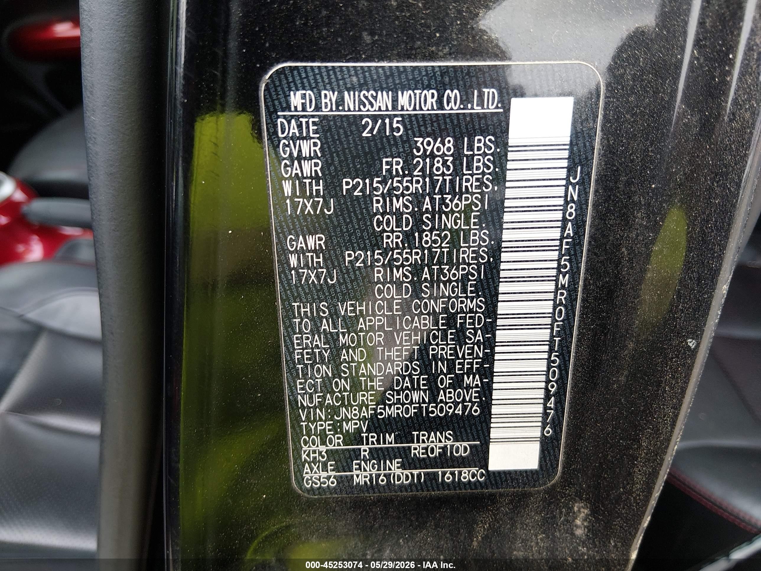 2015 Nissan Juke Sl Черный vin: JN8AF5MR0FT509476
