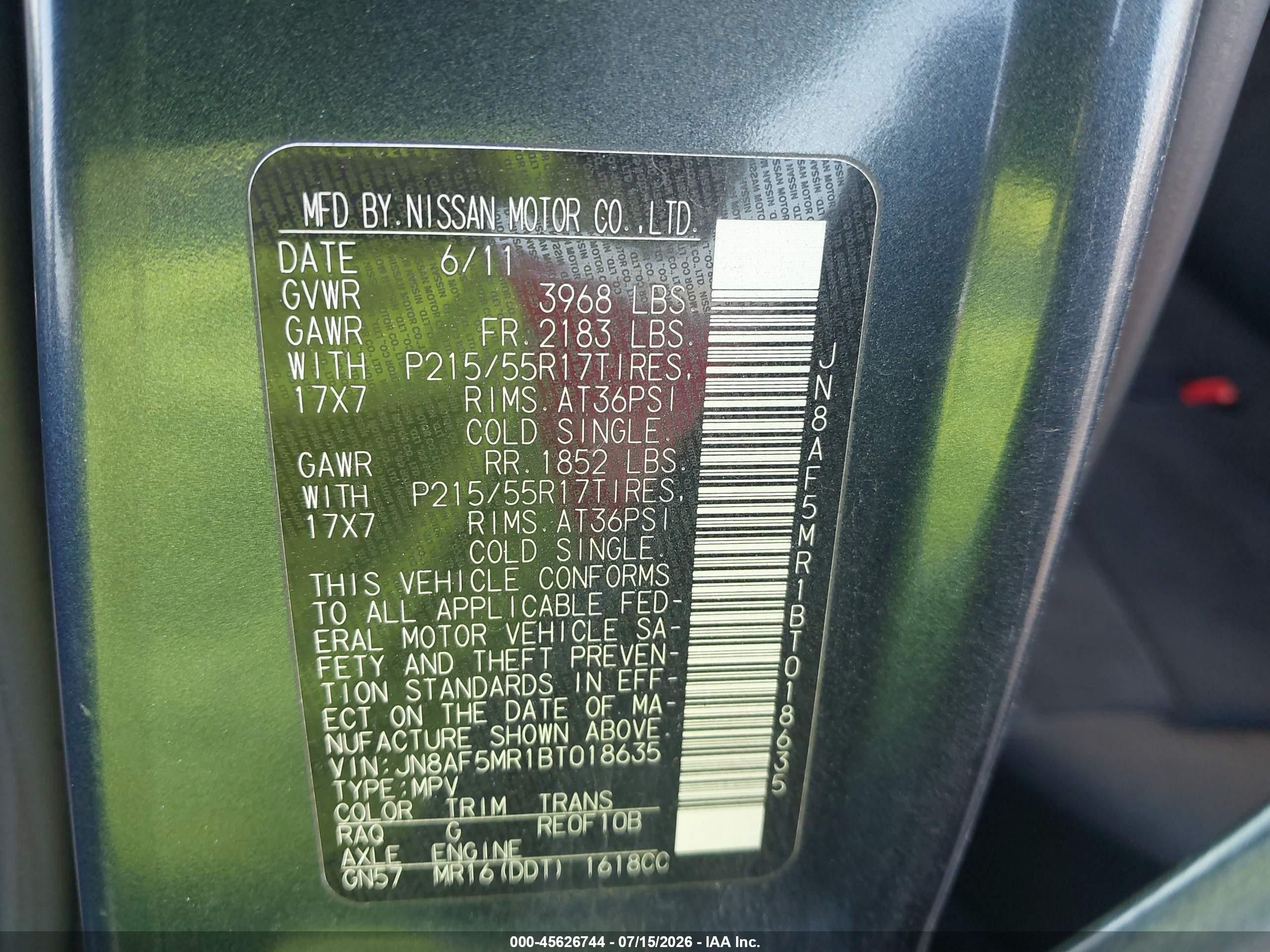 2011 Nissan Juke Sv Gray vin: JN8AF5MR1BT018635