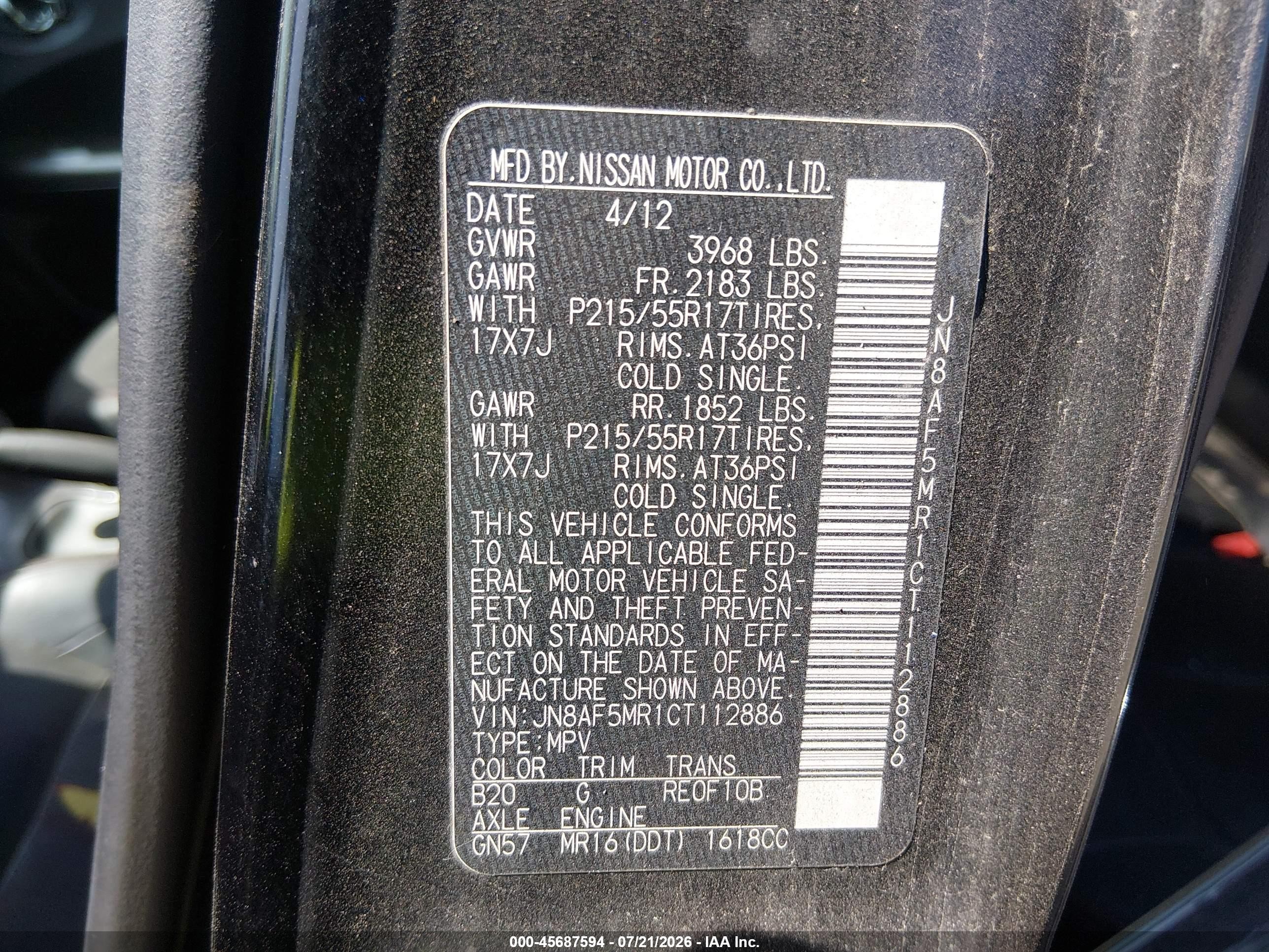 2012 Nissan Juke Sl Black vin: JN8AF5MR1CT112886
