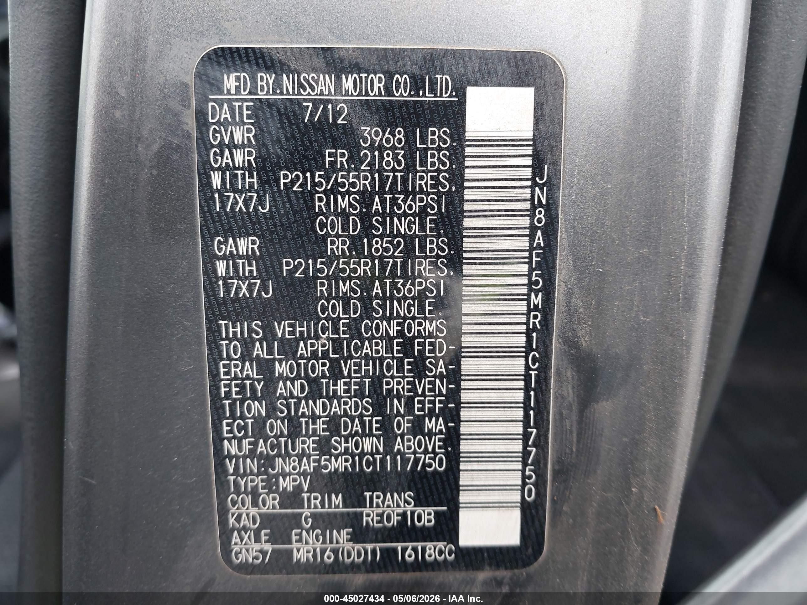 2012 Nissan Juke Sv Green vin: JN8AF5MR1CT117750