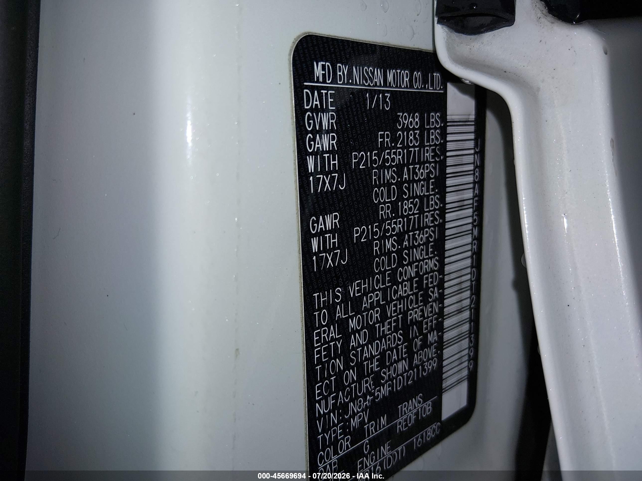 2013 Nissan Juke S White vin: JN8AF5MR1DT211399