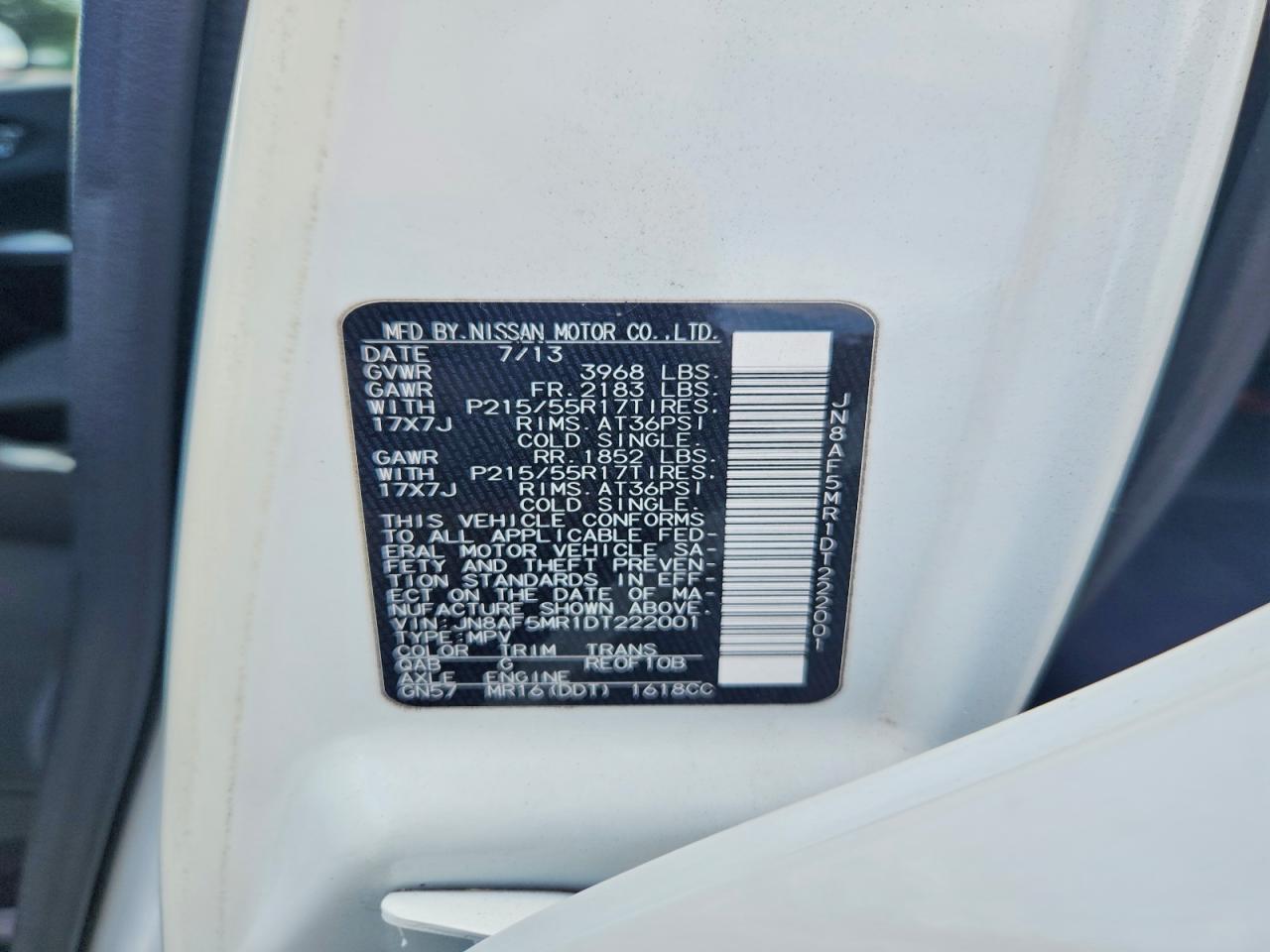 2013 Nissan Juke S Белый vin: JN8AF5MR1DT222001