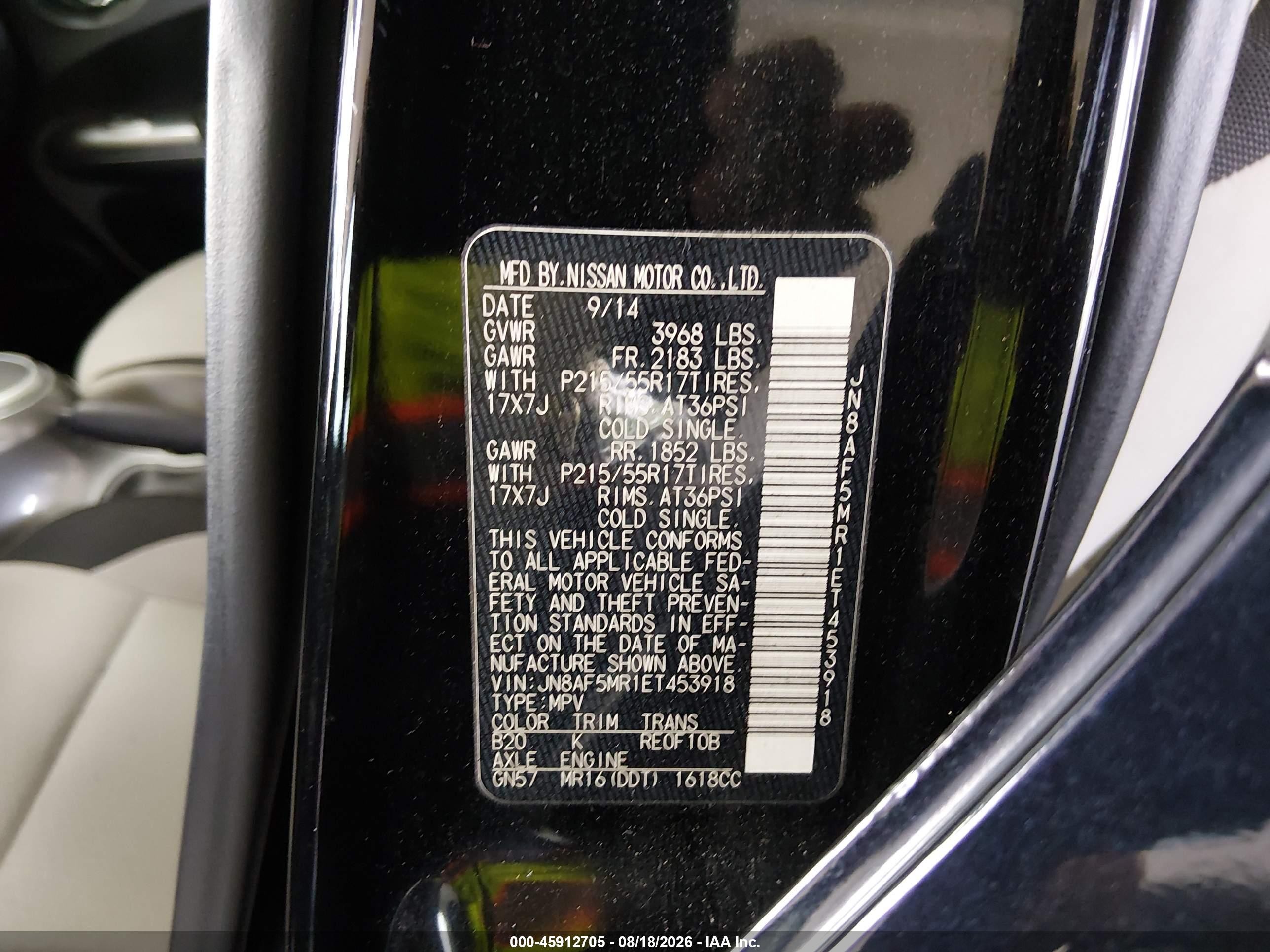 2014 Nissan Juke Sv Black vin: JN8AF5MR1ET453918