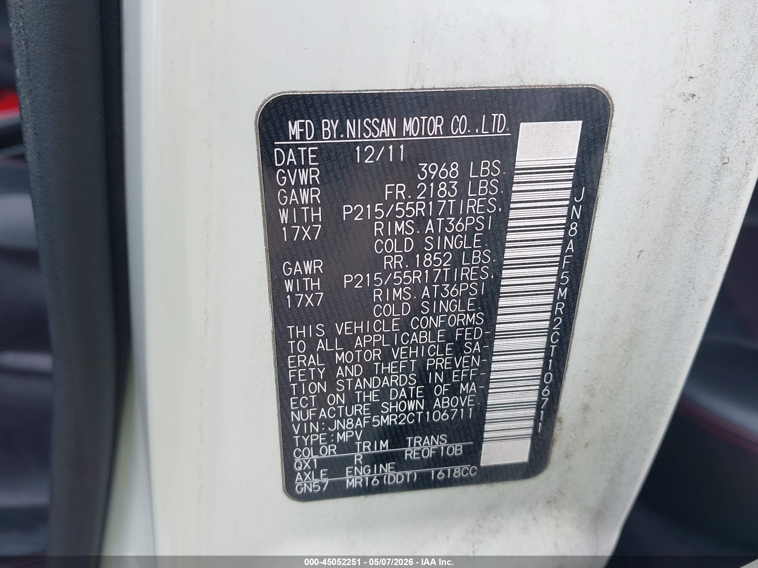 2012 Nissan Juke Sl White vin: JN8AF5MR2CT106711