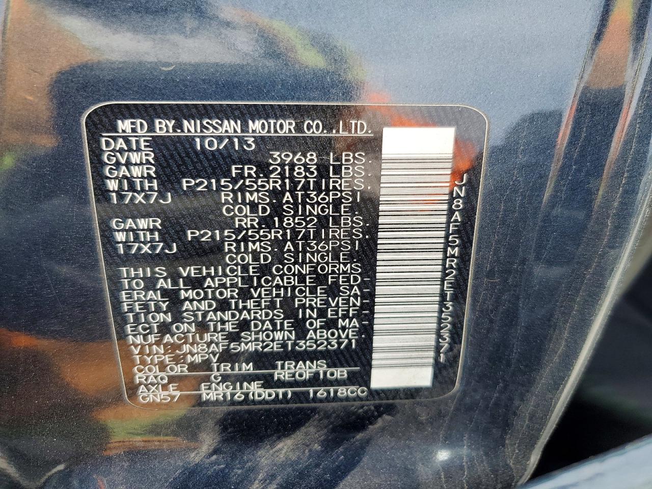 2014 Nissan Juke Sv Gray vin: JN8AF5MR2ET352371